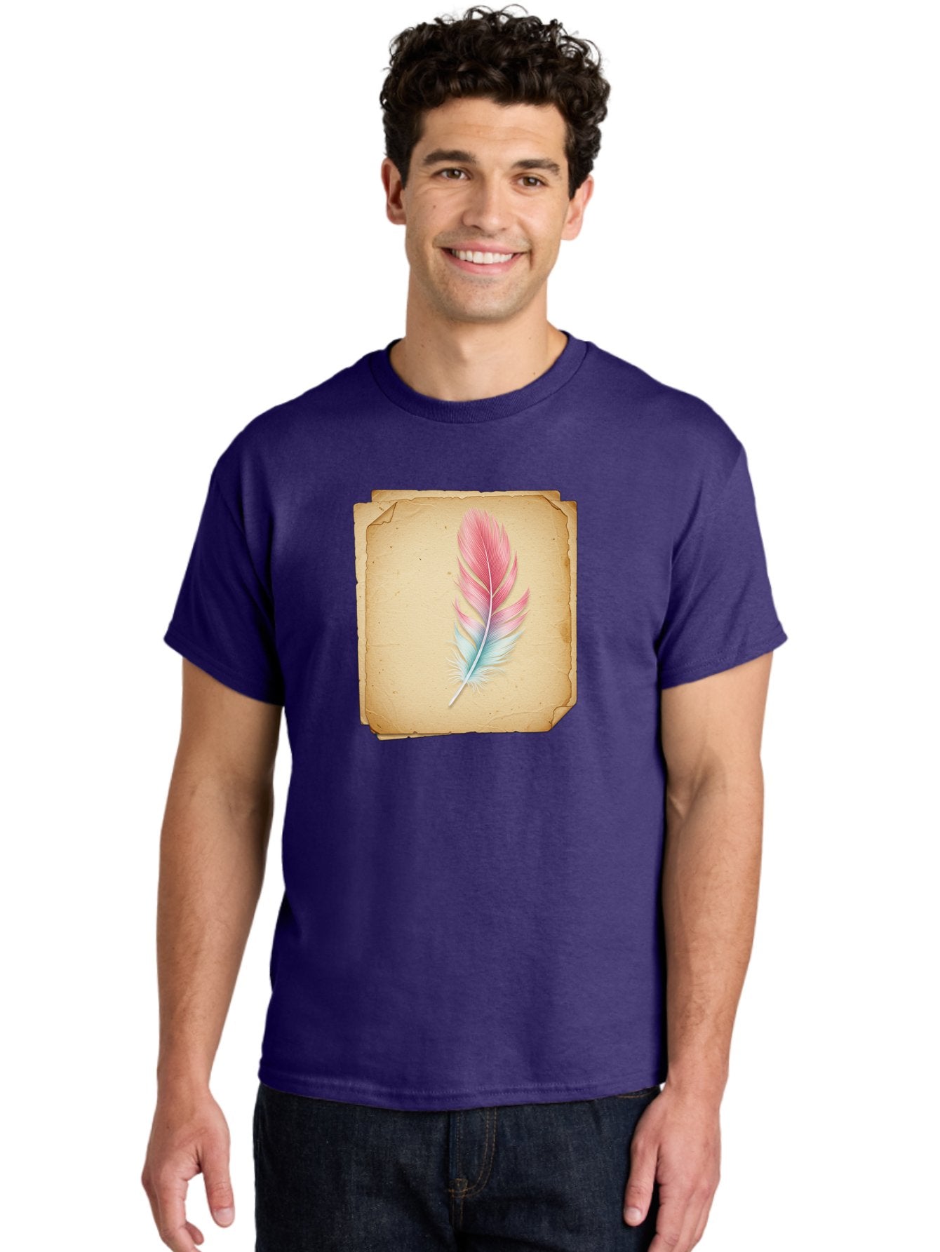 Pink-And-Blue-Feather Men'S Graphic Tee, 100% Cotton, Comfortable Casual Summer Wear, Machine Washable, Vintage Camera, Old Camera, Antique Camera, Black Camera, Classic Photography, Photography Equipment, Nostalgic Device, Film Camera, Baj163 26