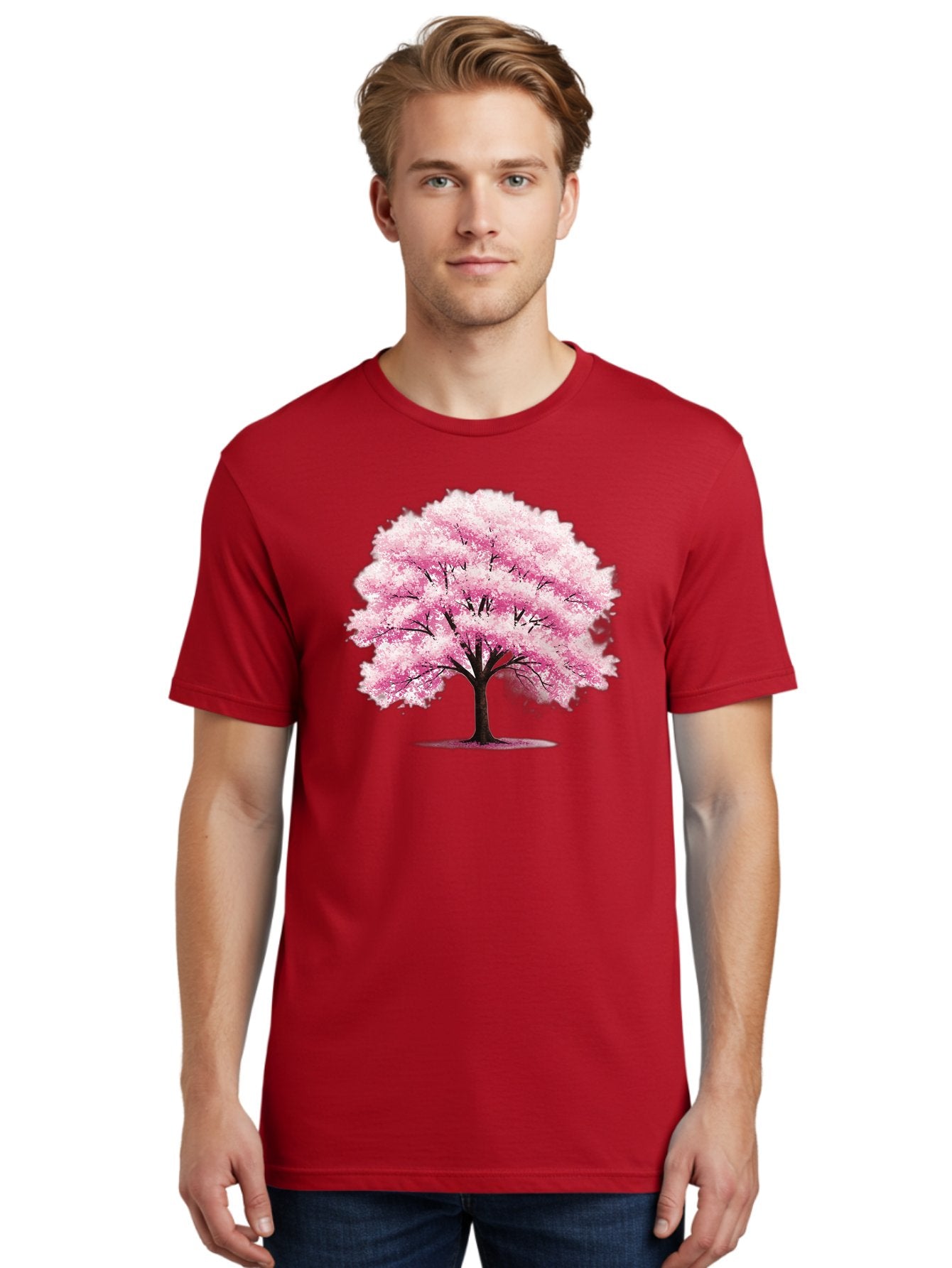 Pink-Cherry-Blossom-Tree-1 Men'S Graphic Tee, 100% Cotton, Comfortable Casual Summer Wear, Machine Washable, Vintage Camera, Old Camera, Antique Camera, Black Camera, Classic Photography, Photography Equipment, Nostalgic Device, Film Camera, Baj166 30