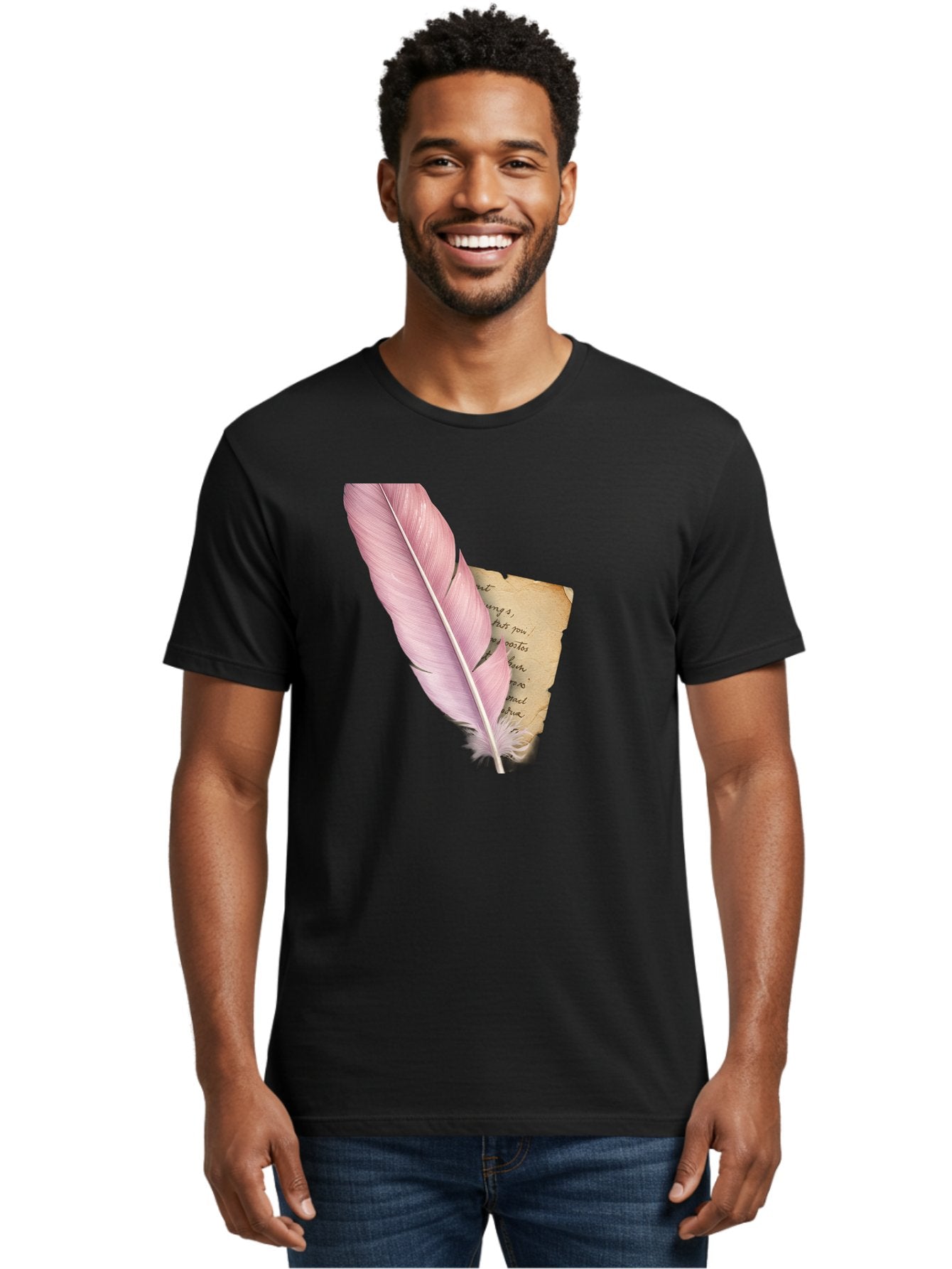 Pink-Feather-Quill-Pen Men'S Graphic Tee, 100% Cotton, Comfortable Casual Summer Wear, Machine Washable, Vintage Camera, Old Camera, Antique Camera, Black Camera, Classic Photography, Photography Equipment, Nostalgic Device, Film Camera, Baj173 20