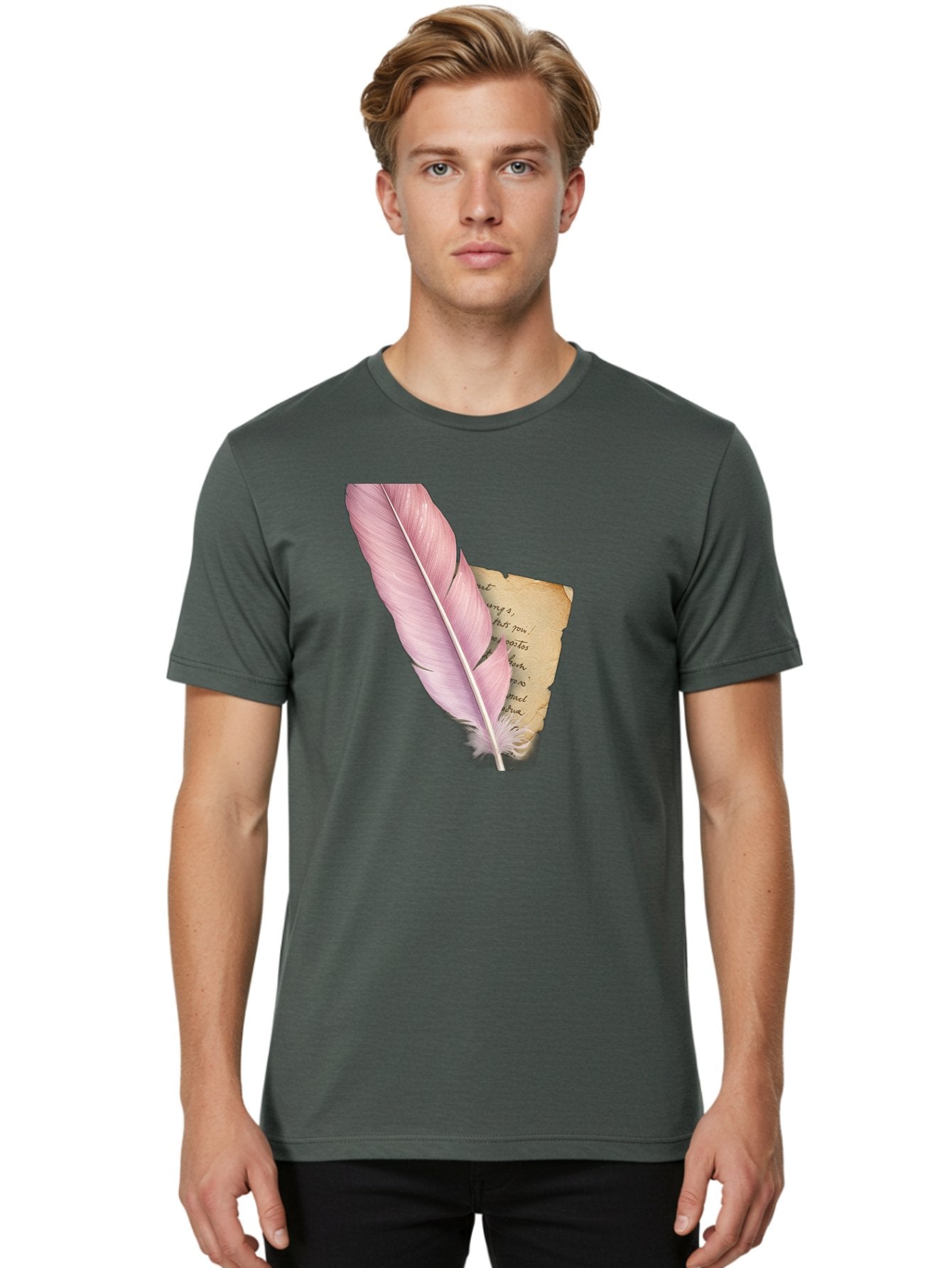 Pink-Feather-Quill-Pen Men'S Graphic Tee, 100% Cotton, Comfortable Casual Summer Wear, Machine Washable, Vintage Camera, Old Camera, Antique Camera, Black Camera, Classic Photography, Photography Equipment, Nostalgic Device, Film Camera, Baj173 28