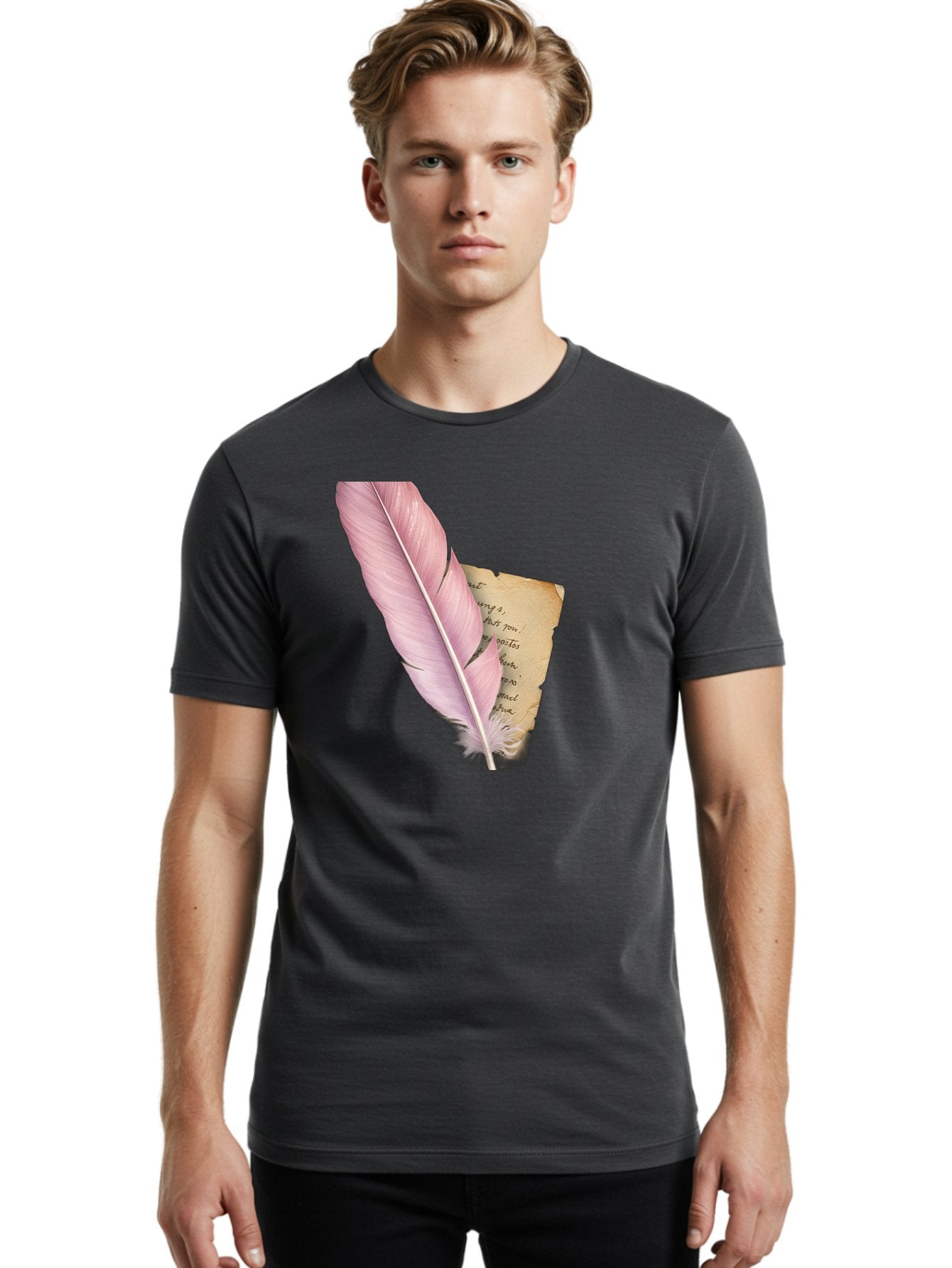 Pink-Feather-Quill-Pen Men'S Graphic Tee, 100% Cotton, Comfortable Casual Summer Wear, Machine Washable, Vintage Camera, Old Camera, Antique Camera, Black Camera, Classic Photography, Photography Equipment, Nostalgic Device, Film Camera, Baj173 21