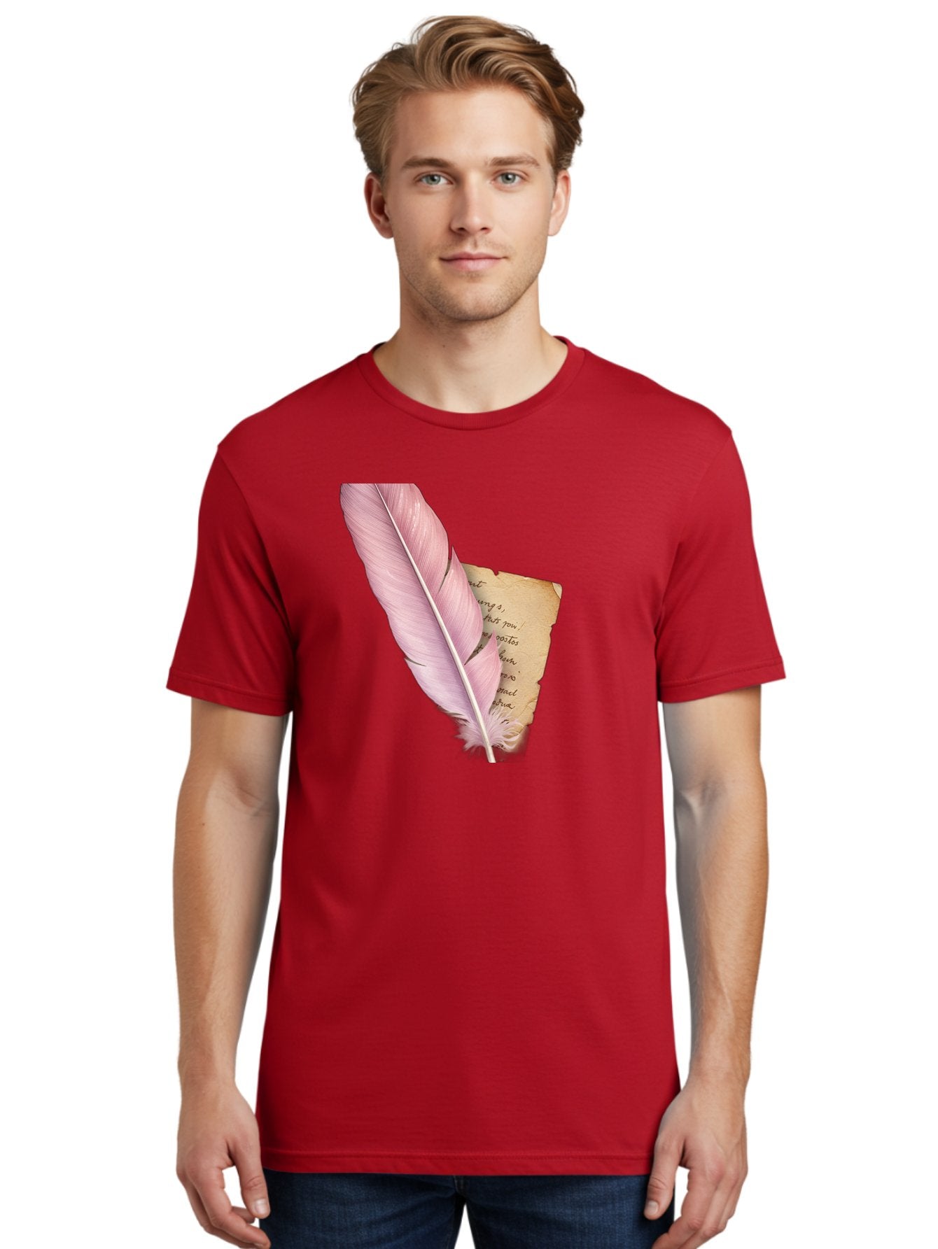 Pink-Feather-Quill-Pen Men'S Graphic Tee, 100% Cotton, Comfortable Casual Summer Wear, Machine Washable, Vintage Camera, Old Camera, Antique Camera, Black Camera, Classic Photography, Photography Equipment, Nostalgic Device, Film Camera, Baj173 16