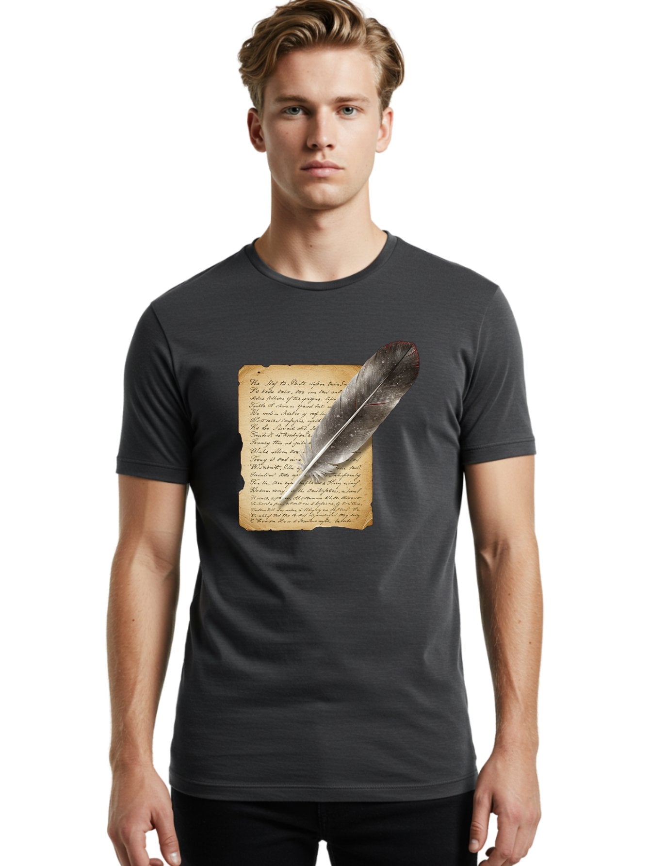 Quill-Pen-On-Parchment Men'S Graphic Tee, 100% Cotton, Comfortable Casual Summer Wear, Machine Washable, Vintage Camera, Old Camera, Antique Camera, Black Camera, Classic Photography, Photography Equipment, Nostalgic Device, Film Camera, Baj214 21