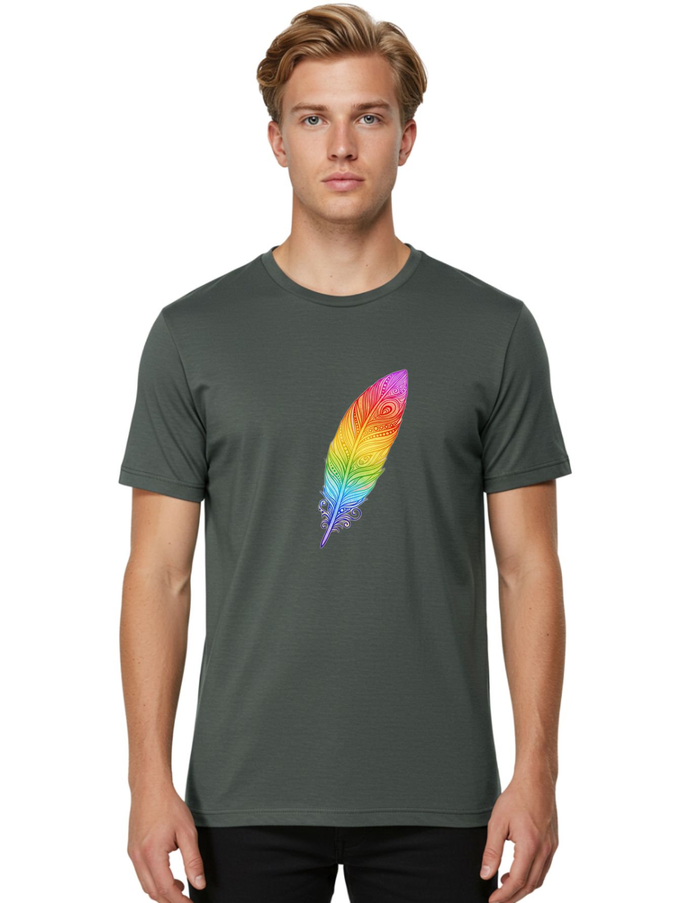 Rainbow-Feather-1 Men'S Graphic Tee, 100% Cotton, Comfortable Casual Summer Wear, Machine Washable, Vintage Camera, Old Camera, Antique Camera, Black Camera, Classic Photography, Photography Equipment, Nostalgic Device, Film Camera, Camera Art Baj217 24
