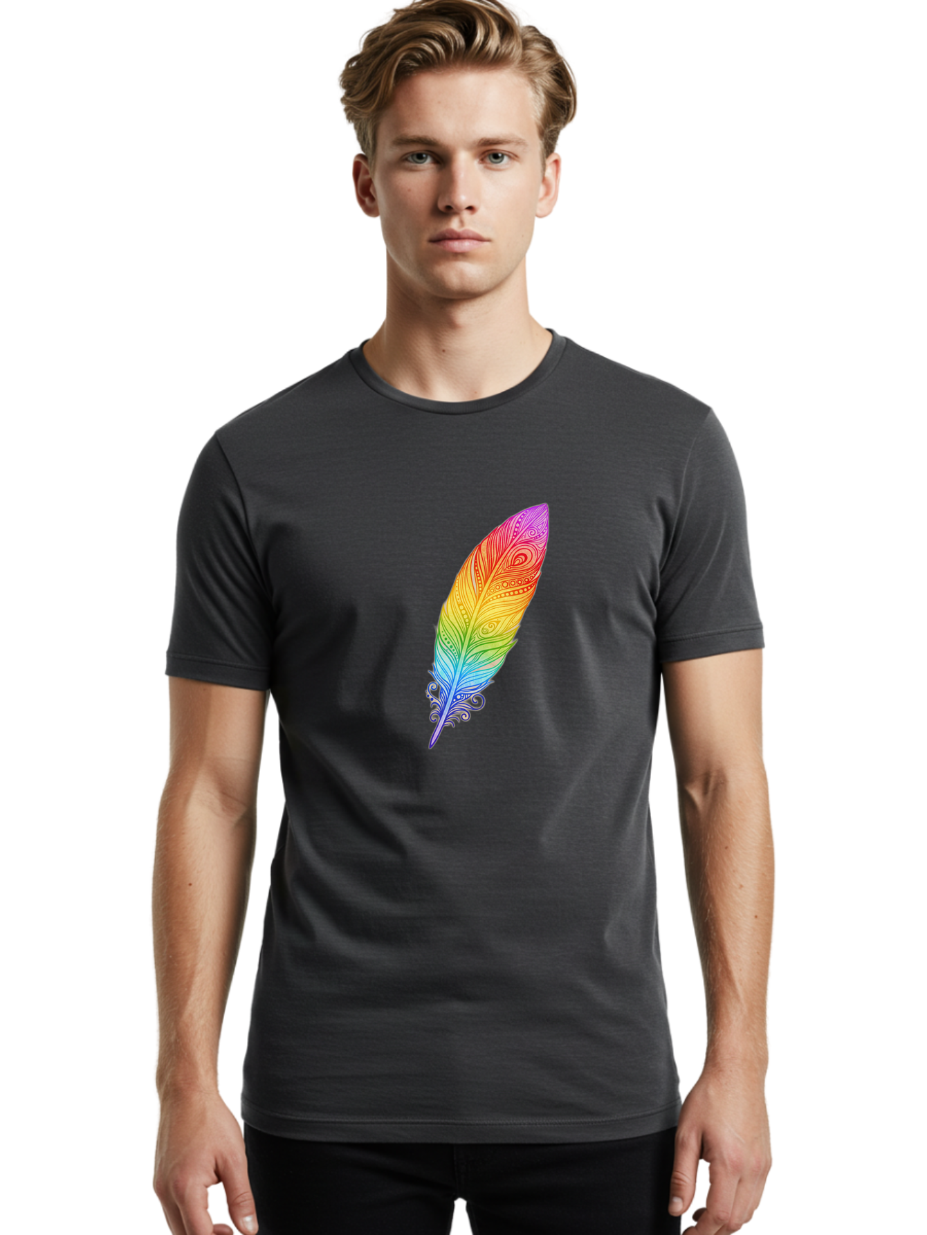 Rainbow-Feather-1 Men'S Graphic Tee, 100% Cotton, Comfortable Casual Summer Wear, Machine Washable, Vintage Camera, Old Camera, Antique Camera, Black Camera, Classic Photography, Photography Equipment, Nostalgic Device, Film Camera, Camera Art Baj217 25