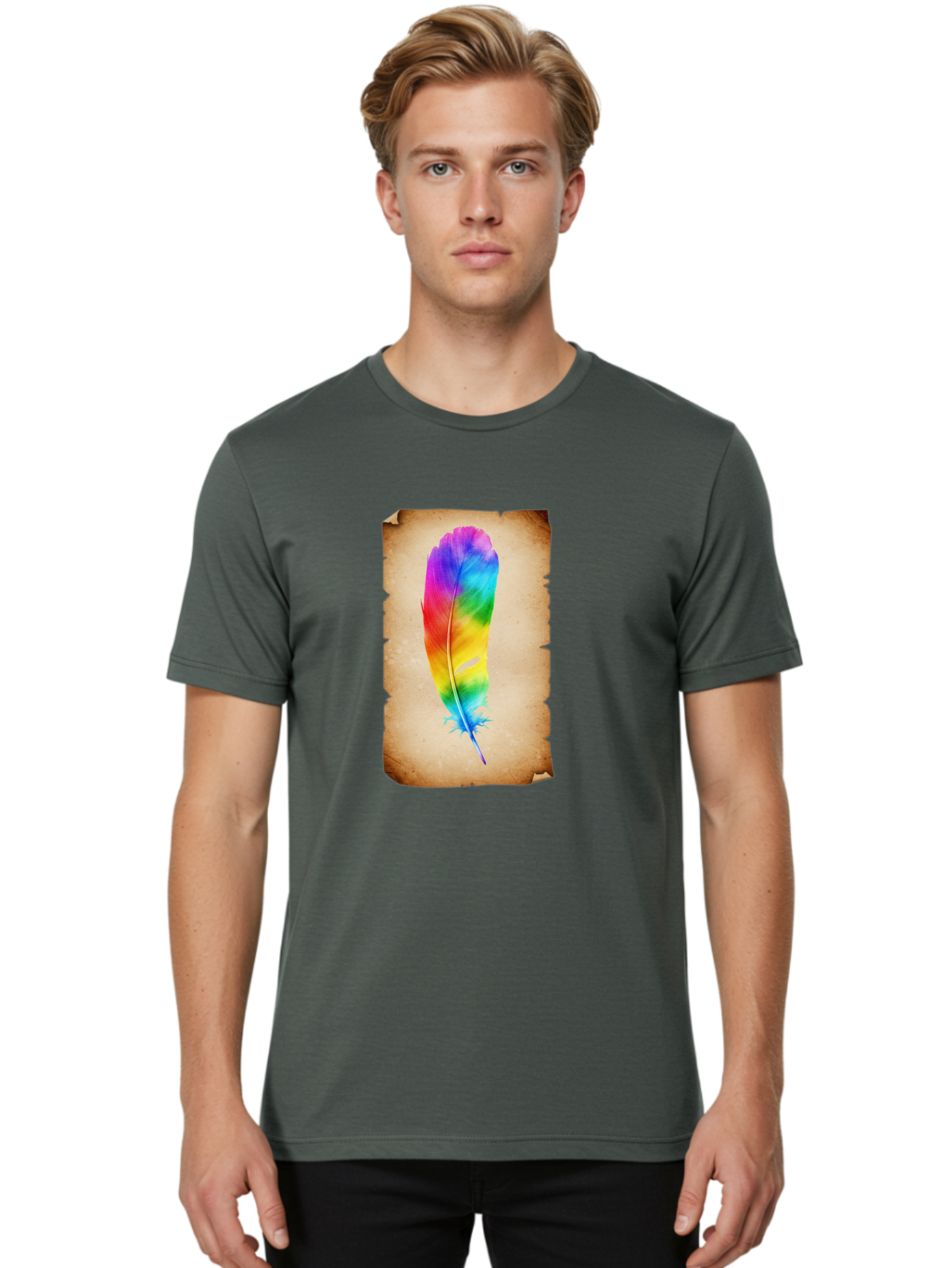 Rainbow-Feather-12 Men'S Graphic Tee, 100% Cotton, Comfortable Casual Summer Wear, Machine Washable, Vintage Camera, Old Camera, Antique Camera, Black Camera, Classic Photography, Photography Equipment, Nostalgic Device, Film Camera, Baj220 26