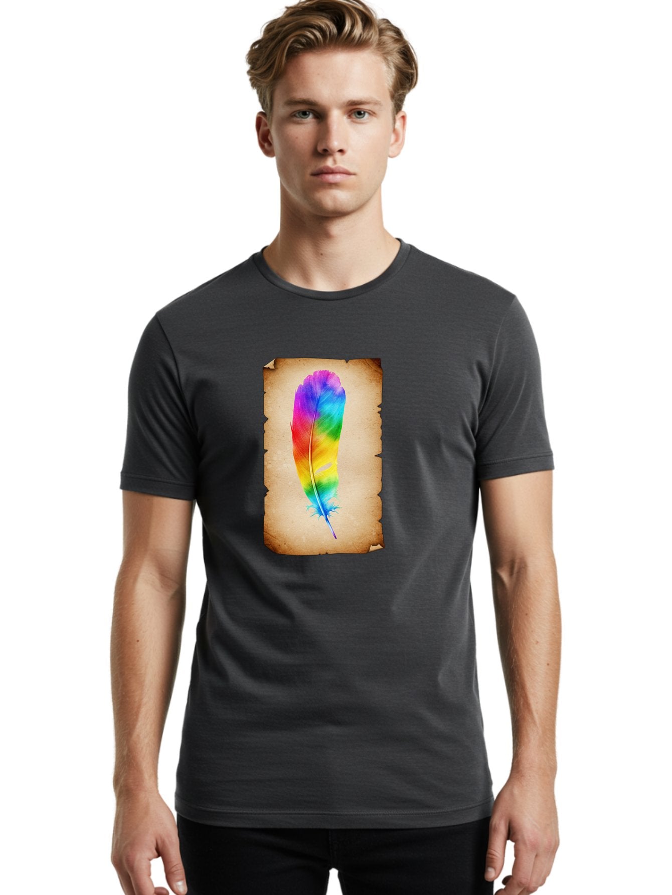 Rainbow-Feather-12 Men'S Graphic Tee, 100% Cotton, Comfortable Casual Summer Wear, Machine Washable, Vintage Camera, Old Camera, Antique Camera, Black Camera, Classic Photography, Photography Equipment, Nostalgic Device, Film Camera, Baj220 24