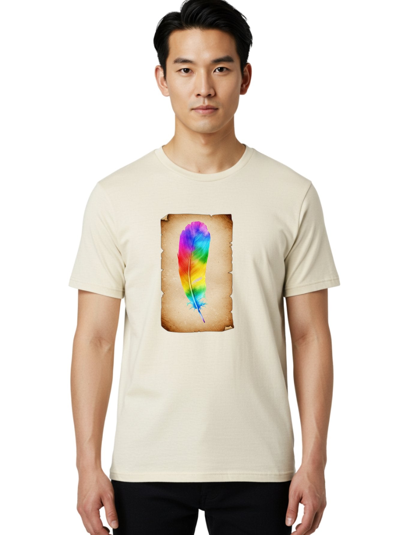 Rainbow-Feather-12 Men'S Graphic Tee, 100% Cotton, Comfortable Casual Summer Wear, Machine Washable, Vintage Camera, Old Camera, Antique Camera, Black Camera, Classic Photography, Photography Equipment, Nostalgic Device, Film Camera, Baj220 25