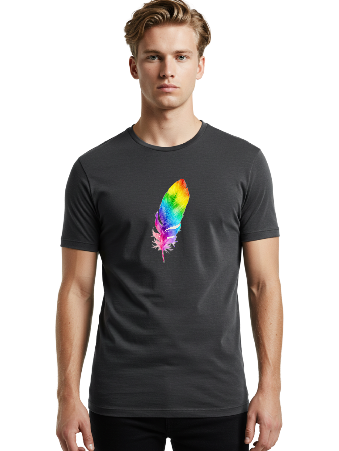 Rainbow-Feather-14 Men'S Graphic Tee, 100% Cotton, Comfortable Casual Summer Wear, Machine Washable, Vintage Camera, Old Camera, Antique Camera, Black Camera, Classic Photography, Photography Equipment, Nostalgic Device, Film Camera, Baj222 24