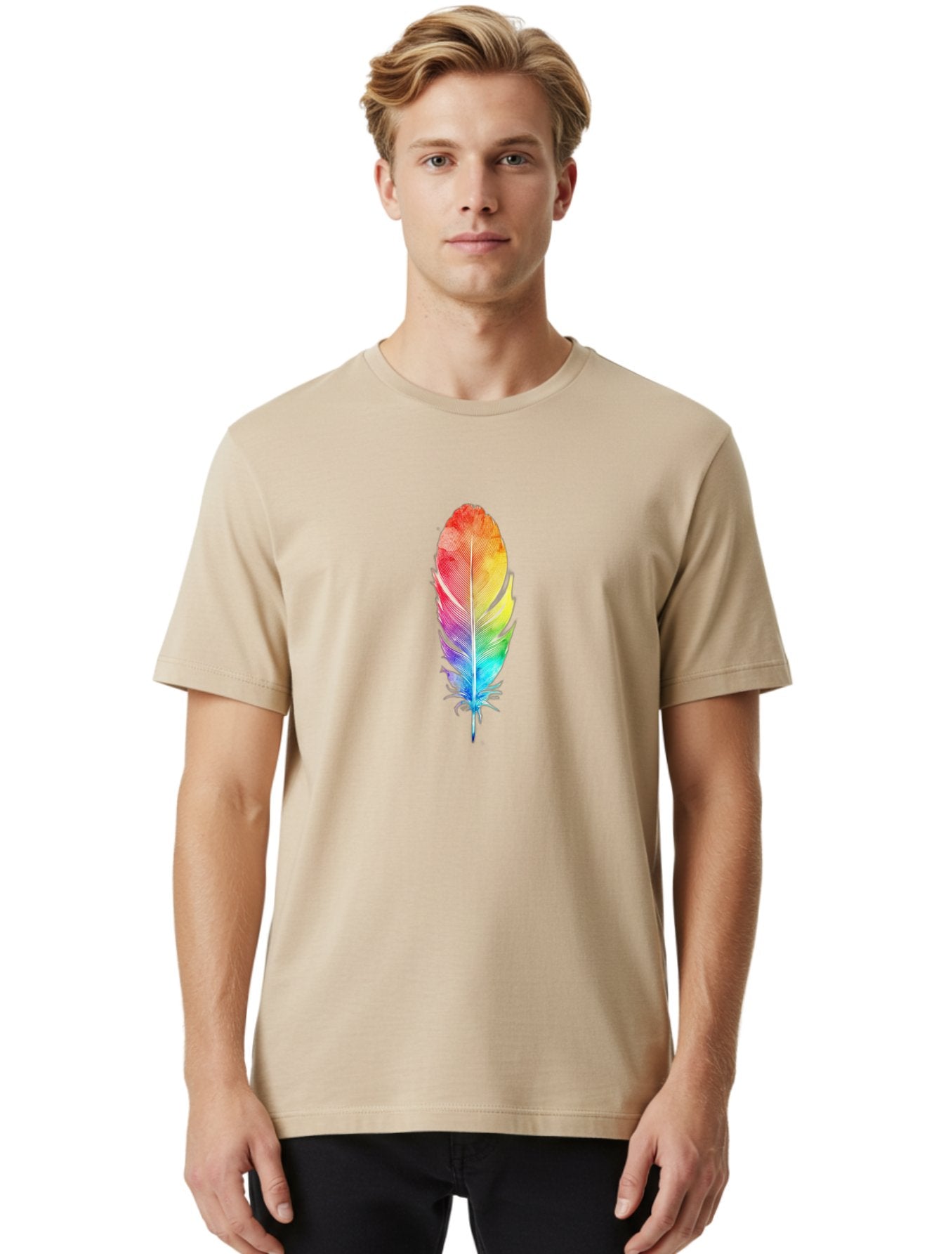 Rainbow-Feather-2 Men'S Graphic Tee, 100% Cotton, Comfortable Casual Summer Wear, Machine Washable, Vintage Camera, Old Camera, Antique Camera, Black Camera, Classic Photography, Photography Equipment, Nostalgic Device, Film Camera, Camera Art Baj225 28