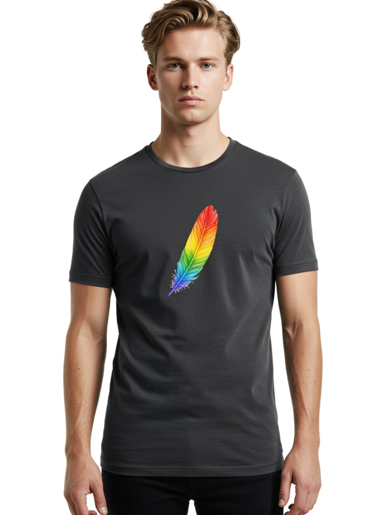 Rainbow-Feather-4 Men'S Graphic Tee, 100% Cotton, Comfortable Casual Summer Wear, Machine Washable, Vintage Camera, Old Camera, Antique Camera, Black Camera, Classic Photography, Photography Equipment, Nostalgic Device, Film Camera, Camera Art Baj227 27