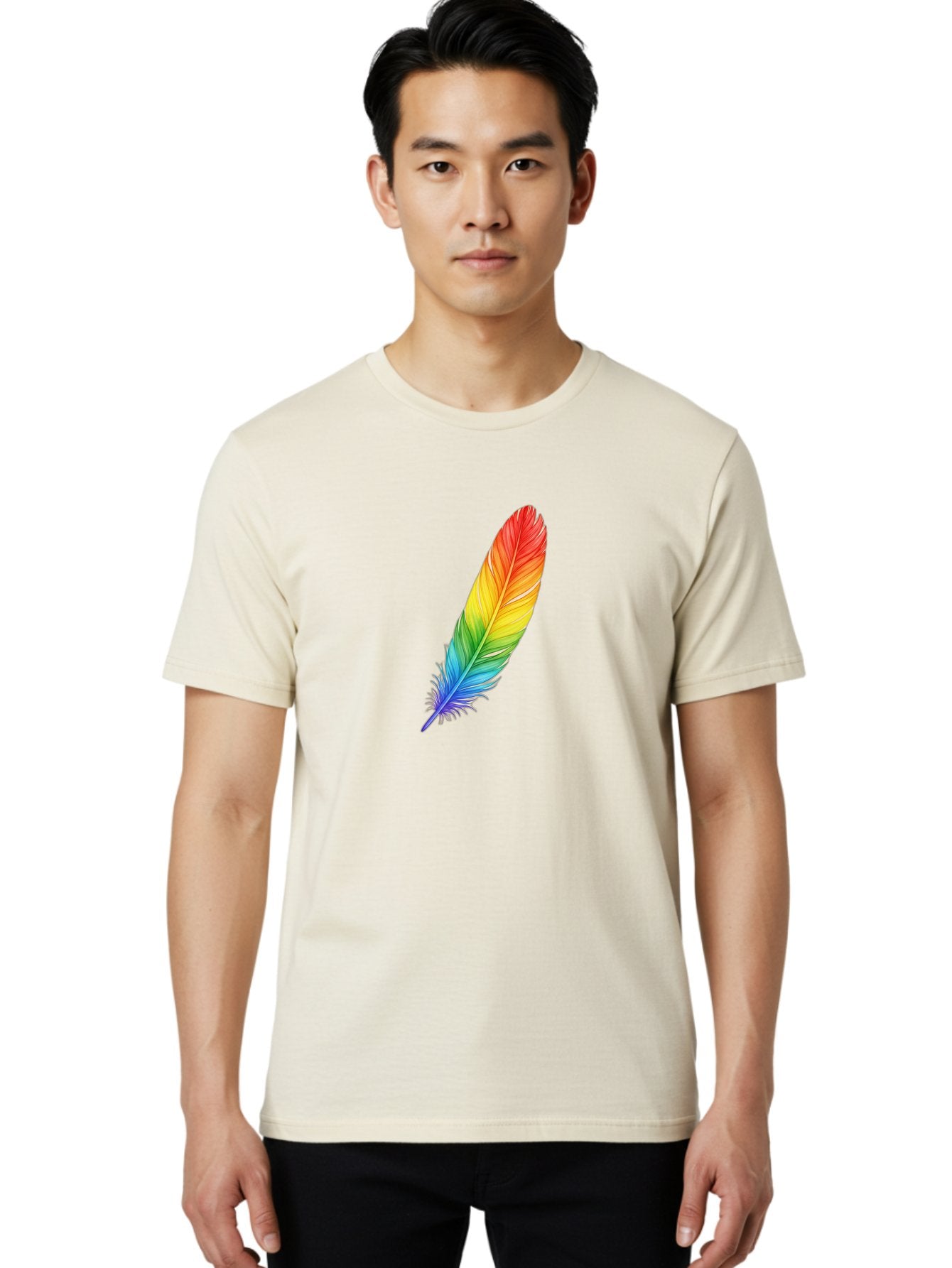 Rainbow-Feather-4 Men'S Graphic Tee, 100% Cotton, Comfortable Casual Summer Wear, Machine Washable, Vintage Camera, Old Camera, Antique Camera, Black Camera, Classic Photography, Photography Equipment, Nostalgic Device, Film Camera, Camera Art Baj227 24