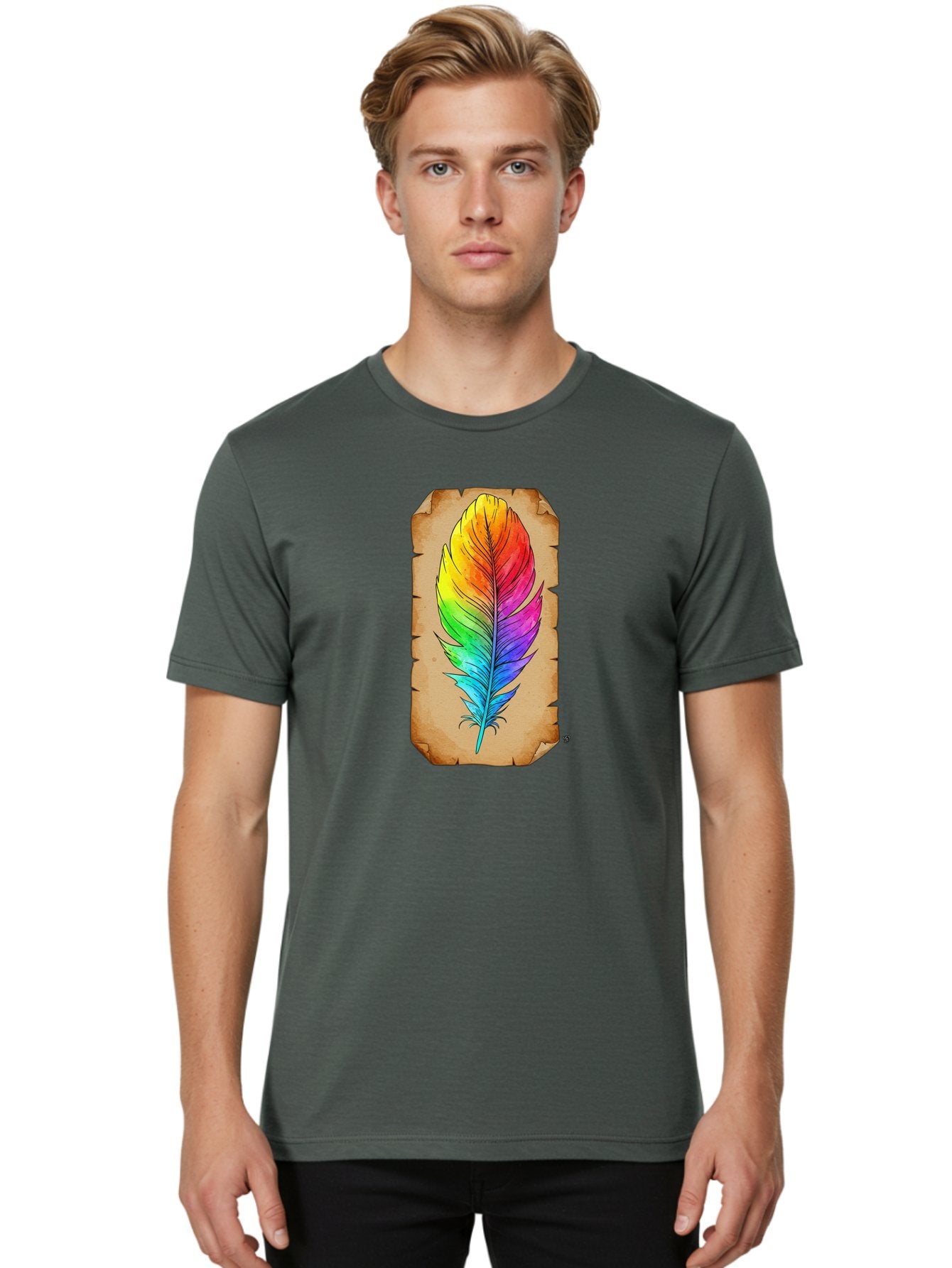 Rainbow-Feather-7 Men'S Graphic Tee, 100% Cotton, Comfortable Casual Summer Wear, Machine Washable, Vintage Camera, Old Camera, Antique Camera, Black Camera, Classic Photography, Photography Equipment, Nostalgic Device, Film Camera, Camera Art Baj230 23