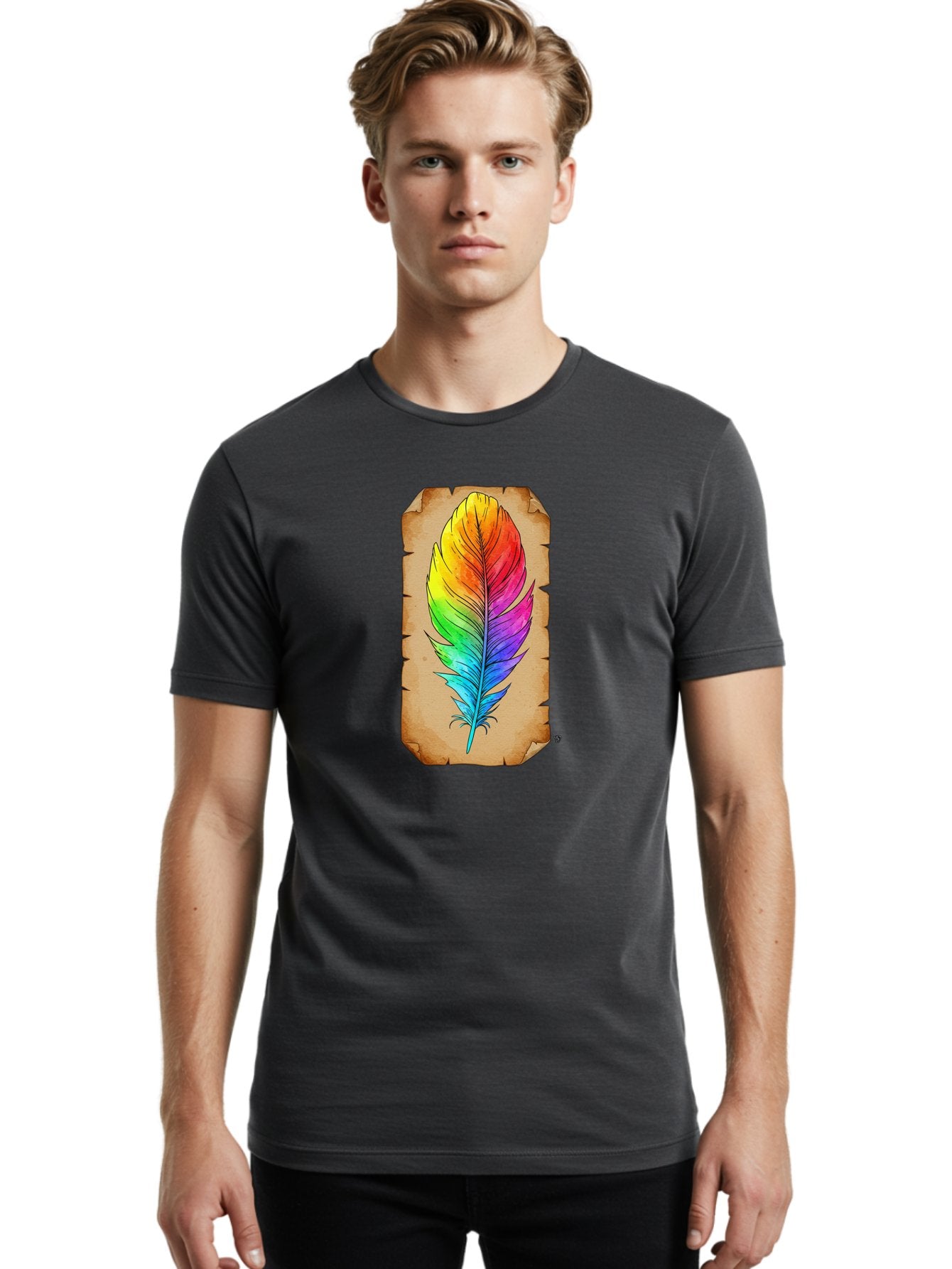 Rainbow-Feather-7 Men'S Graphic Tee, 100% Cotton, Comfortable Casual Summer Wear, Machine Washable, Vintage Camera, Old Camera, Antique Camera, Black Camera, Classic Photography, Photography Equipment, Nostalgic Device, Film Camera, Camera Art Baj230 20