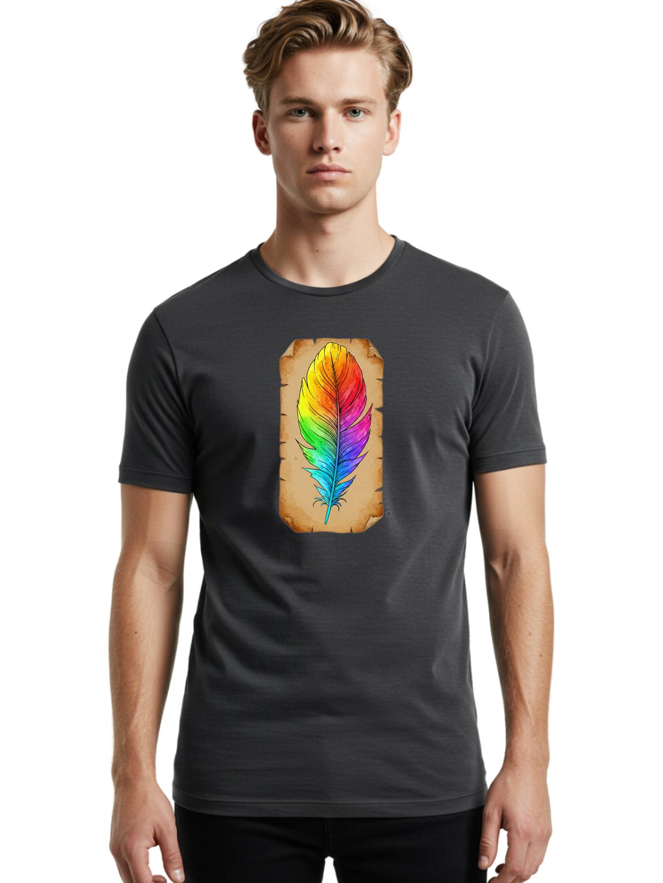 Rainbow-Feather-7 Men'S Graphic Tee, 100% Cotton, Comfortable Casual Summer Wear, Machine Washable, Vintage Camera, Old Camera, Antique Camera, Black Camera, Classic Photography, Photography Equipment, Nostalgic Device, Film Camera, Camera Art Baj230 30