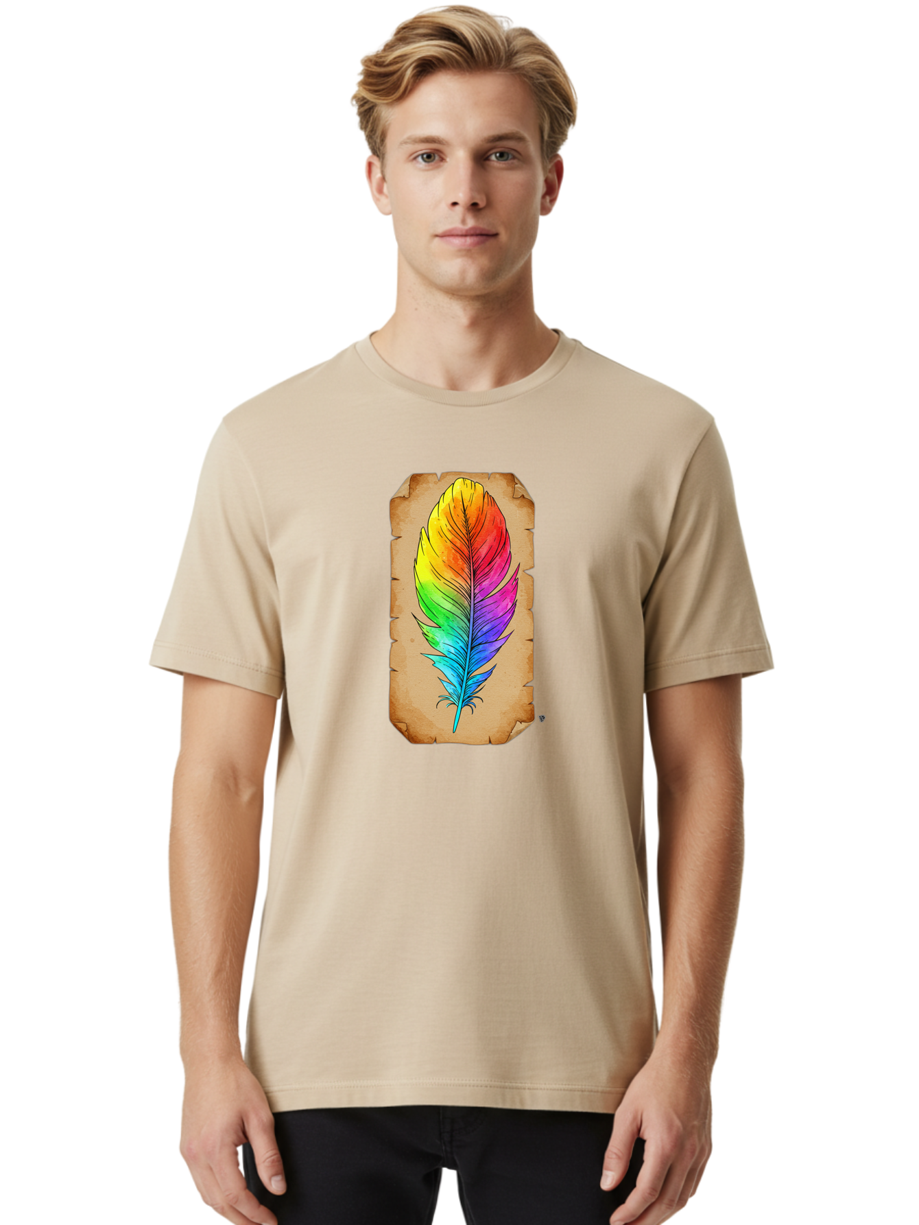 Rainbow-Feather-7 Men'S Graphic Tee, 100% Cotton, Comfortable Casual Summer Wear, Machine Washable, Vintage Camera, Old Camera, Antique Camera, Black Camera, Classic Photography, Photography Equipment, Nostalgic Device, Film Camera, Camera Art Baj230 24
