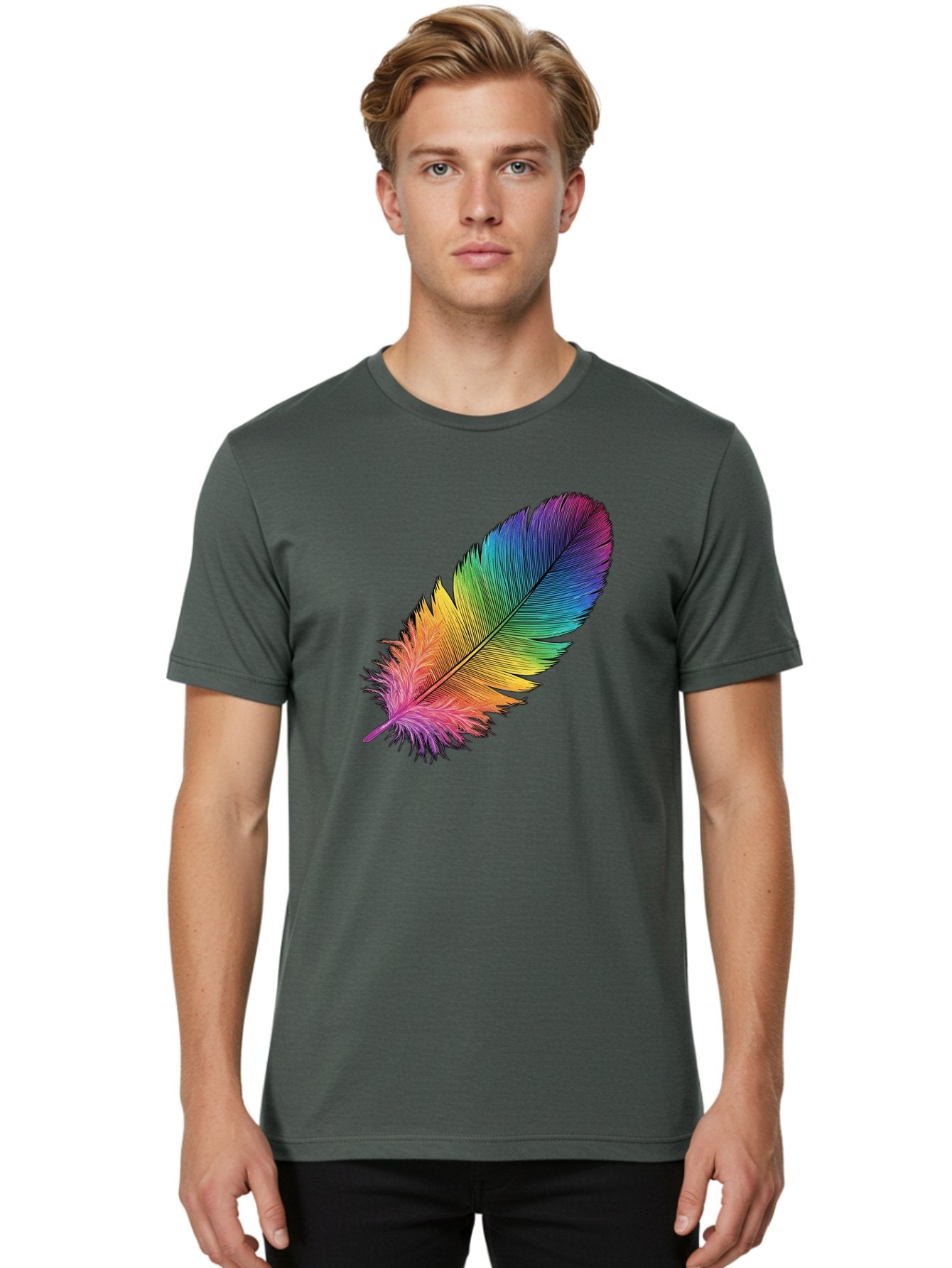 Rainbow-Feather-9 Men'S Graphic Tee, 100% Cotton, Comfortable Casual Summer Wear, Machine Washable, Vintage Camera, Old Camera, Antique Camera, Black Camera, Classic Photography, Photography Equipment, Nostalgic Device, Film Camera, Camera Art Baj232 24