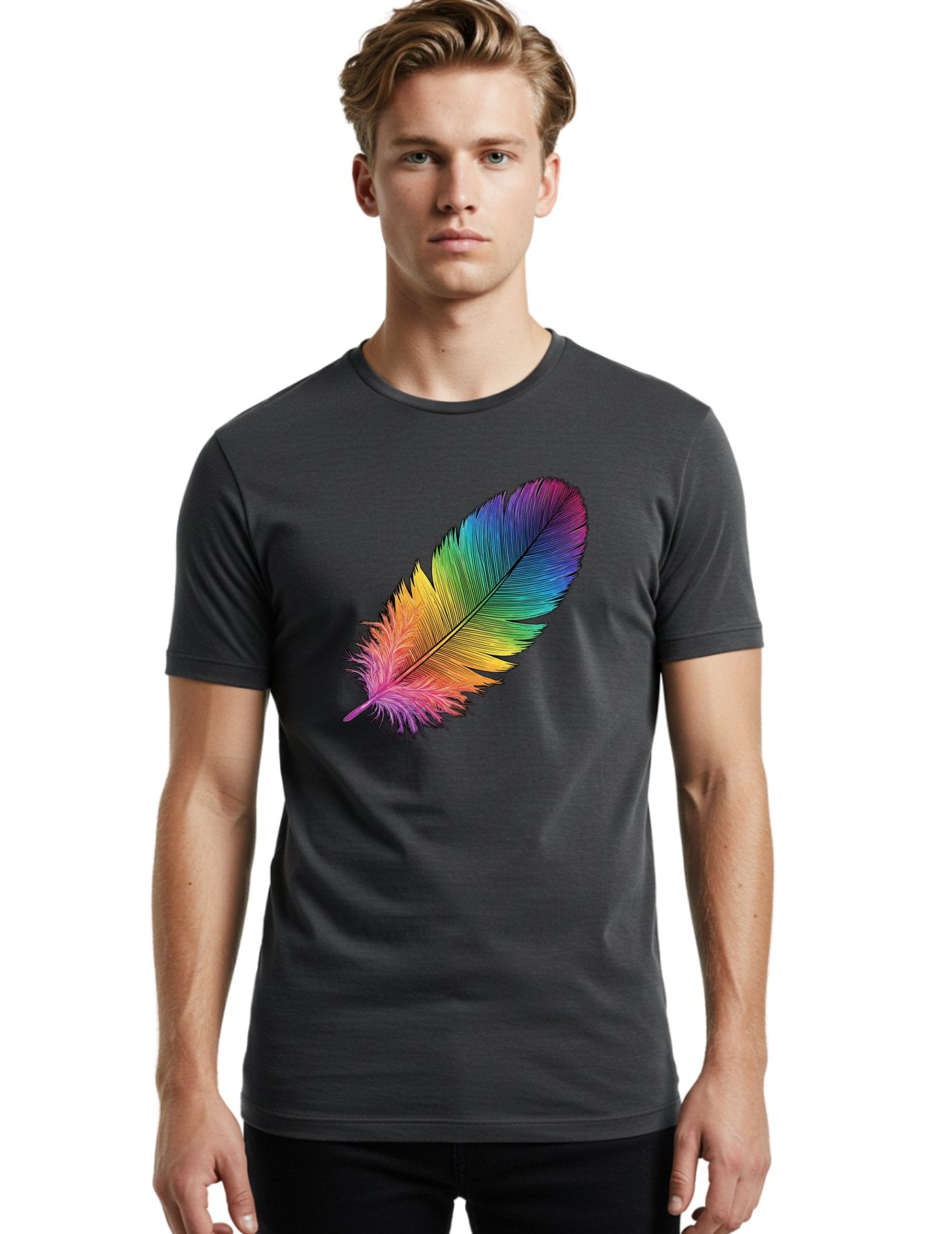 Rainbow-Feather-9 Men'S Graphic Tee, 100% Cotton, Comfortable Casual Summer Wear, Machine Washable, Vintage Camera, Old Camera, Antique Camera, Black Camera, Classic Photography, Photography Equipment, Nostalgic Device, Film Camera, Camera Art Baj232 20