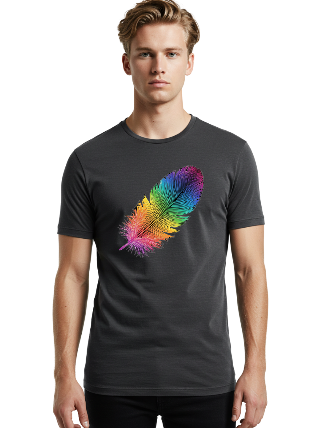 Rainbow-Feather-9 Men'S Graphic Tee, 100% Cotton, Comfortable Casual Summer Wear, Machine Washable, Vintage Camera, Old Camera, Antique Camera, Black Camera, Classic Photography, Photography Equipment, Nostalgic Device, Film Camera, Camera Art Baj232 30