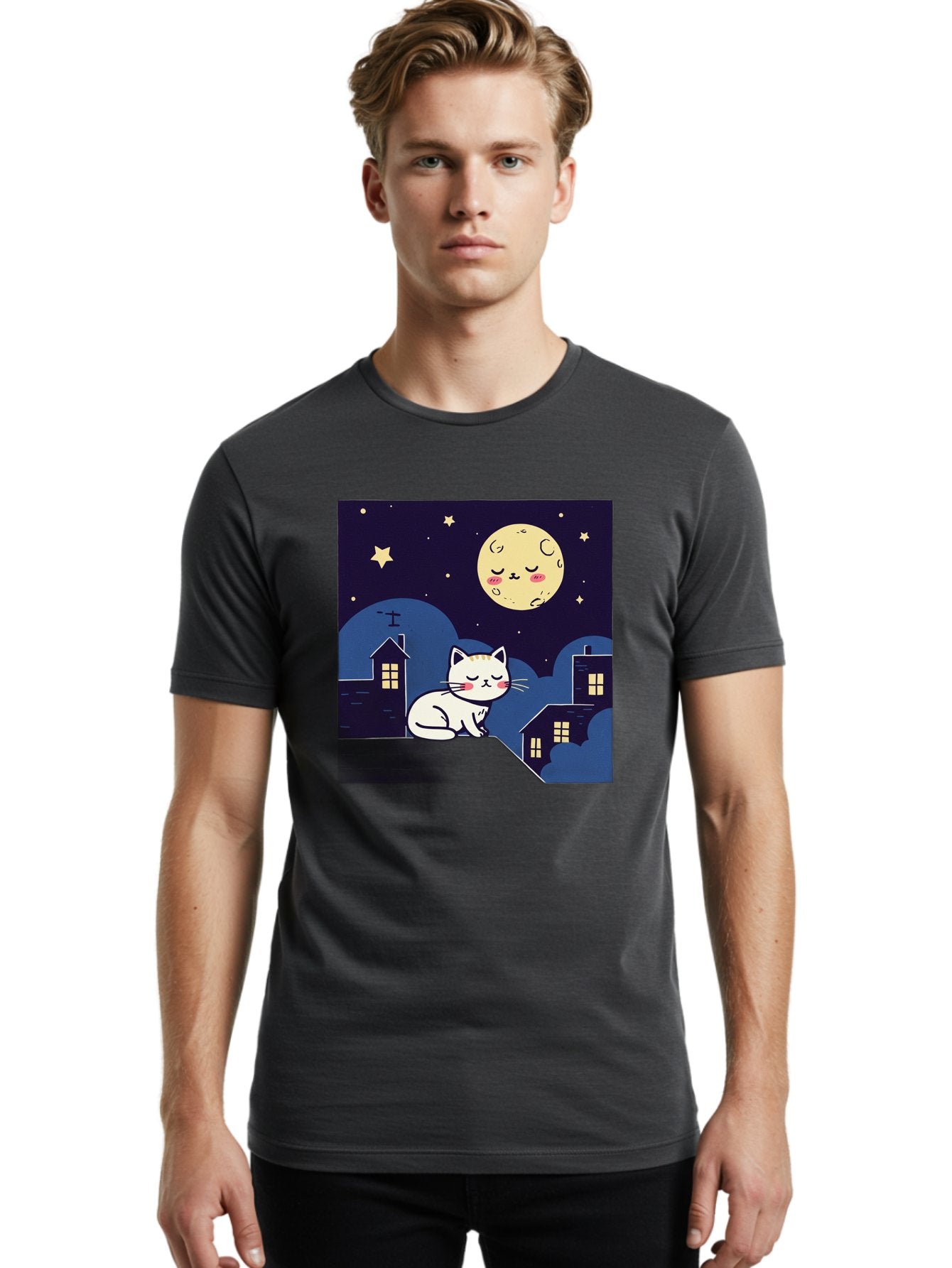 Sleeping-Cat-Under-Moonlight Men'S Graphic Tee, 100% Cotton, Comfortable Casual Summer Wear, Machine Washable, Vintage Camera, Old Camera, Antique Camera, Black Camera, Classic Photography, Photography Equipment, Nostalgic Device, Film Camera, Baj249 20