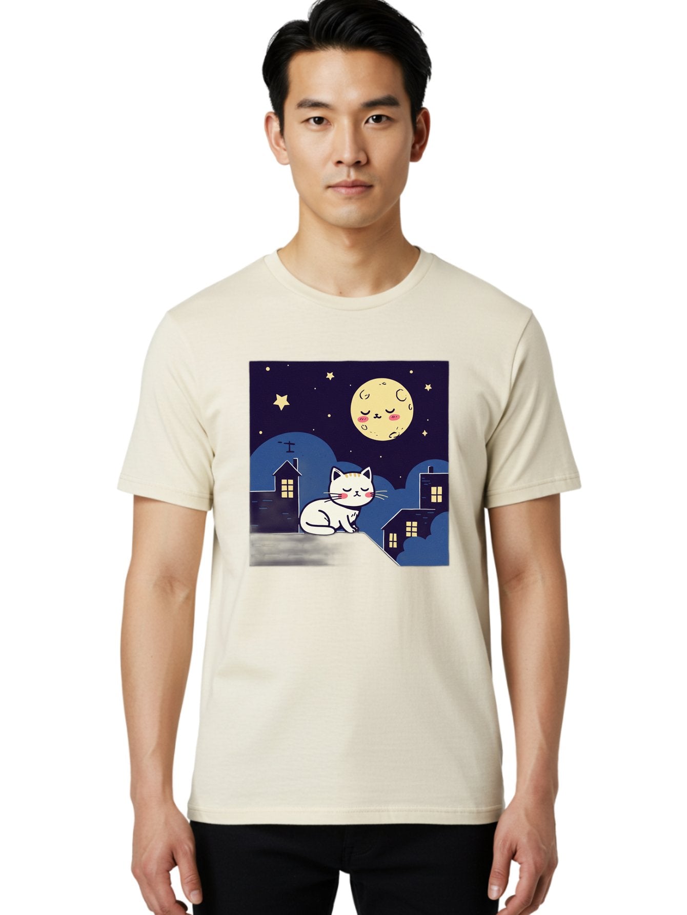 Sleeping-Cat-Under-Moonlight Men'S Graphic Tee, 100% Cotton, Comfortable Casual Summer Wear, Machine Washable, Vintage Camera, Old Camera, Antique Camera, Black Camera, Classic Photography, Photography Equipment, Nostalgic Device, Film Camera, Baj249 17