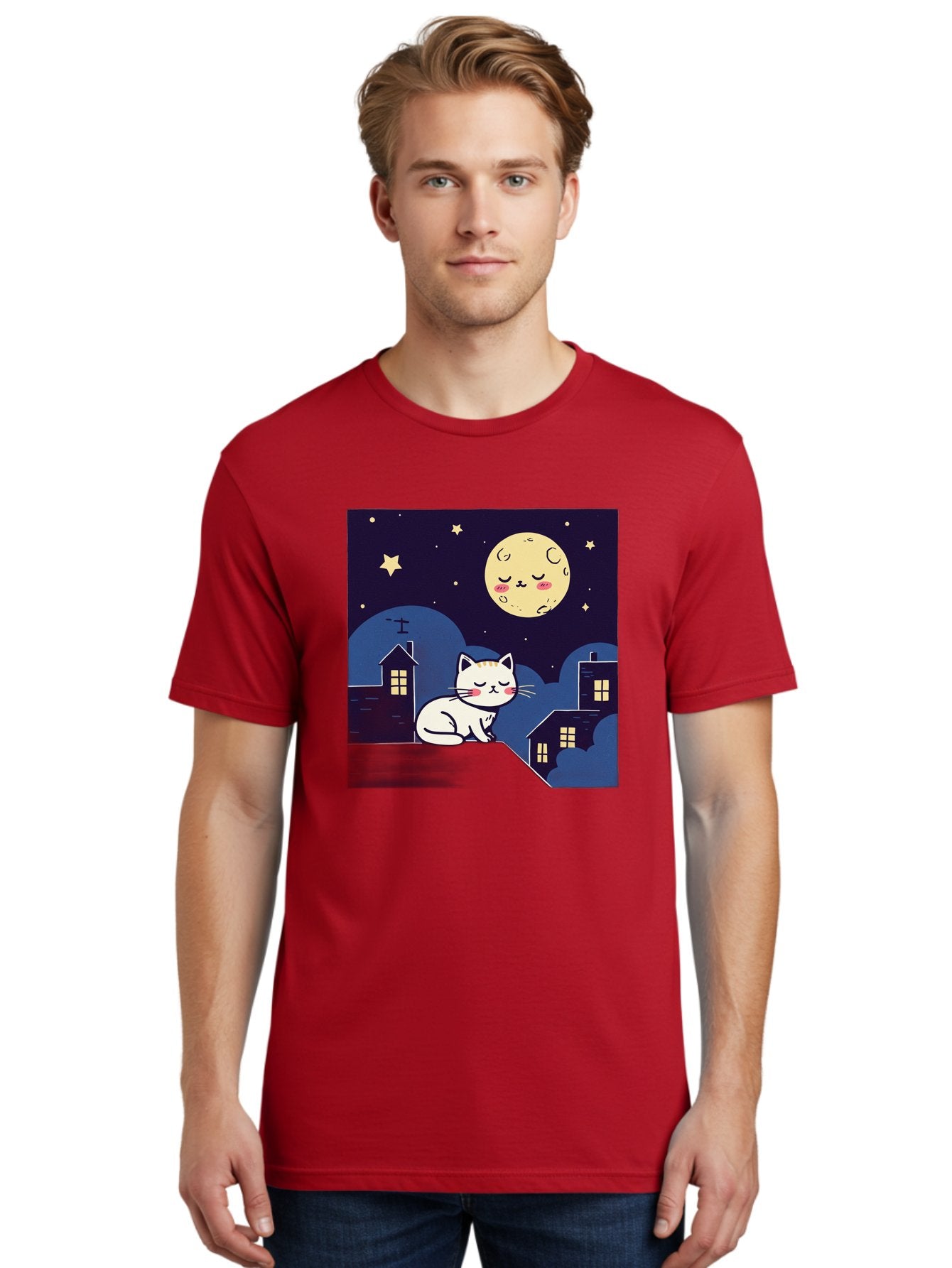 Sleeping-Cat-Under-Moonlight Men'S Graphic Tee, 100% Cotton, Comfortable Casual Summer Wear, Machine Washable, Vintage Camera, Old Camera, Antique Camera, Black Camera, Classic Photography, Photography Equipment, Nostalgic Device, Film Camera, Baj249 24