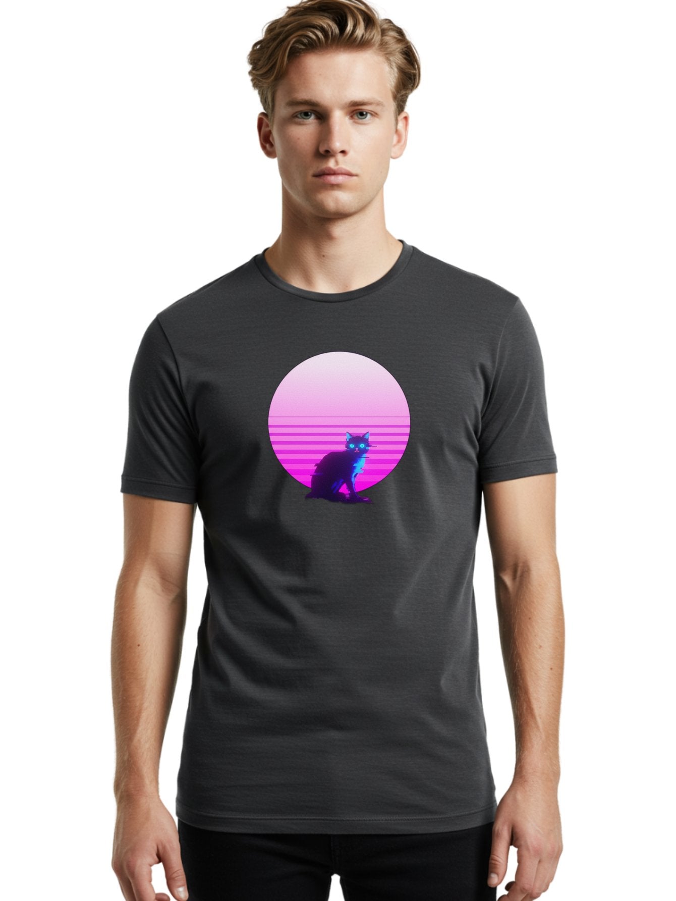 Vaporwave-Cat Men'S Graphic Tee, 100% Cotton, Comfortable Casual Summer Wear, Machine Washable, Vintage Camera, Old Camera, Antique Camera, Black Camera, Classic Photography, Photography Equipment, Nostalgic Device, Film Camera, Camera Art Baj290 19