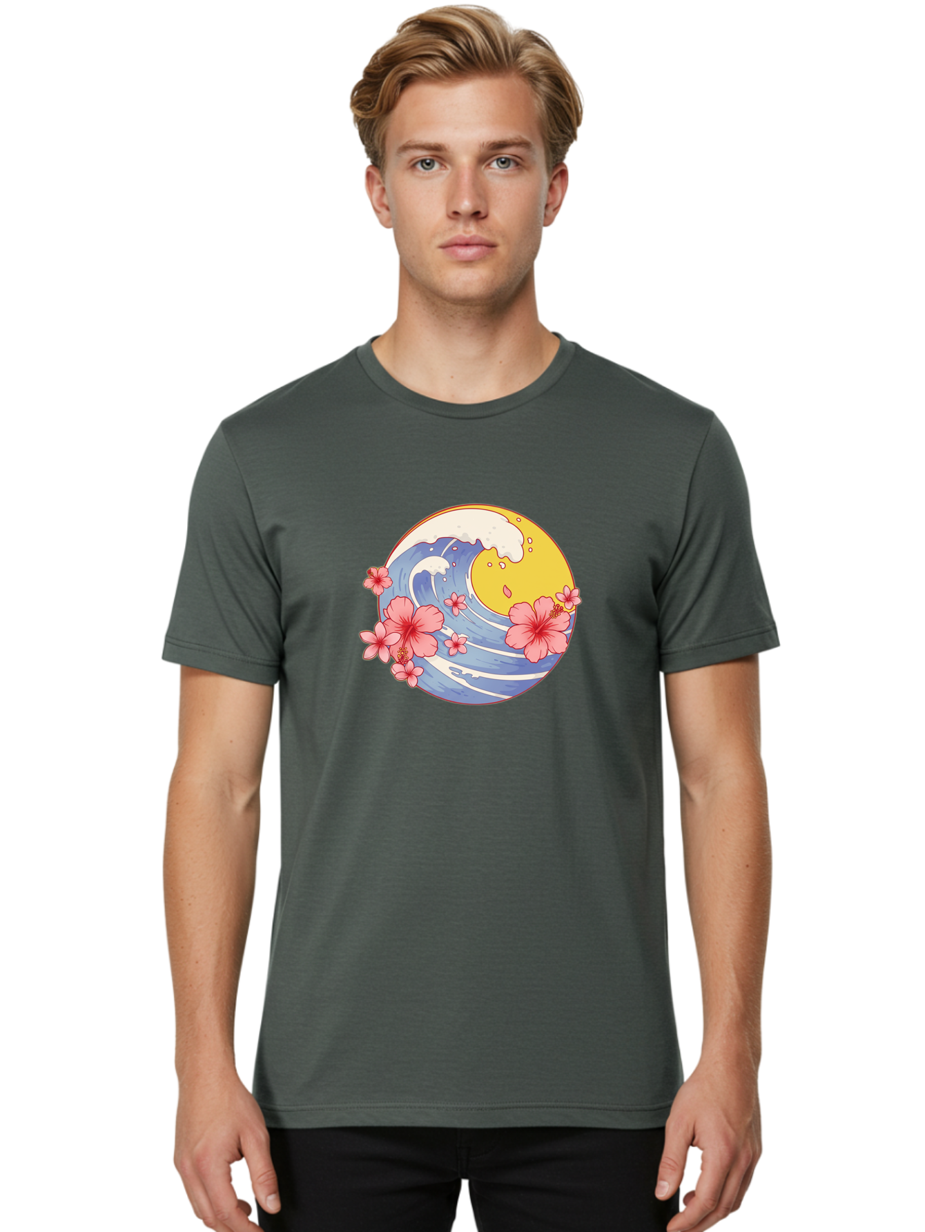 Wave-And-Cherry-Blossoms Men'S Graphic Tee, 100% Cotton, Comfortable Casual Summer Wear, Machine Washable, Vintage Camera, Old Camera, Antique Camera, Black Camera, Classic Photography, Photography Equipment, Nostalgic Device, Film Camera, Baj294 16