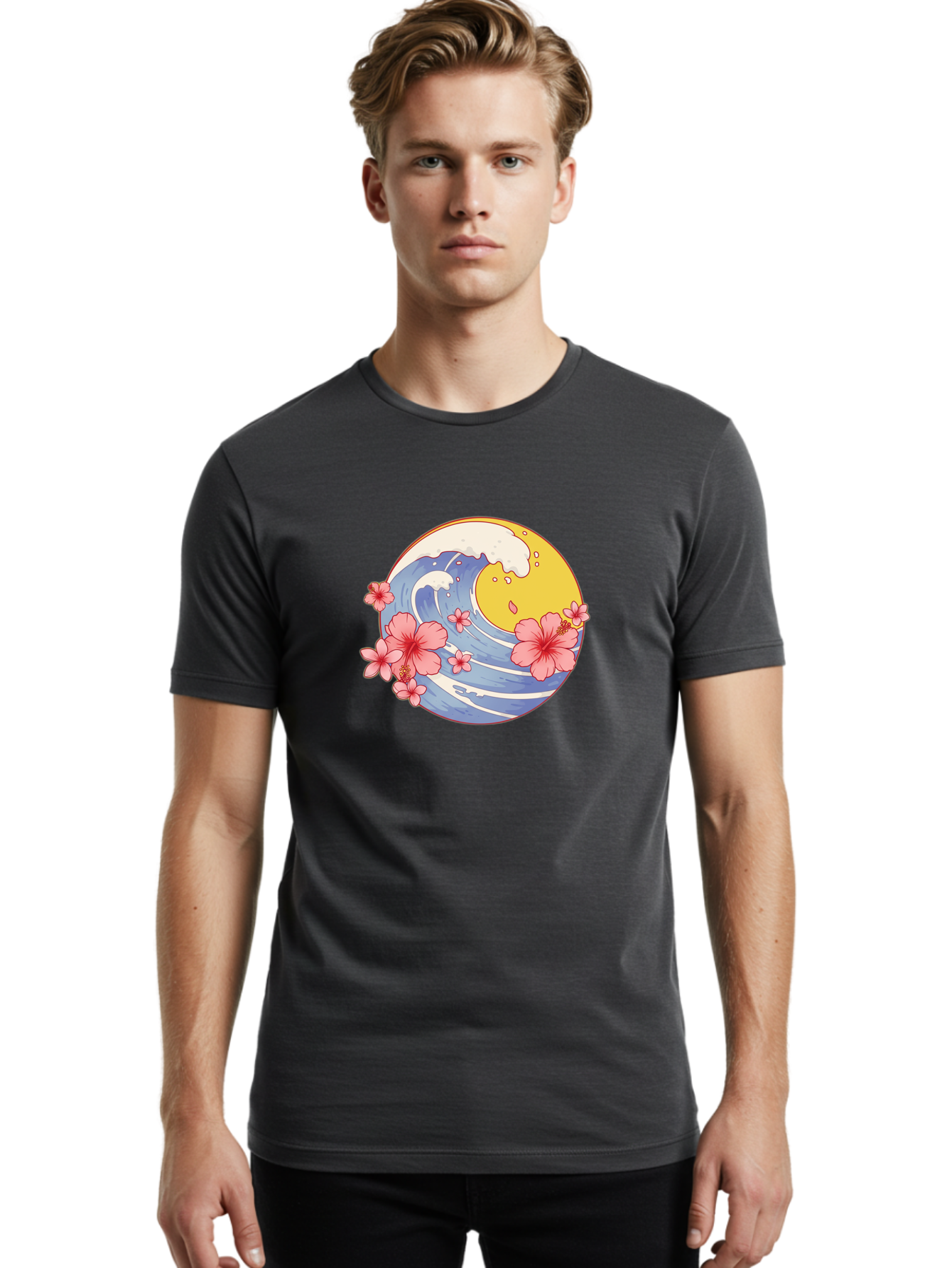 Wave-And-Cherry-Blossoms Men'S Graphic Tee, 100% Cotton, Comfortable Casual Summer Wear, Machine Washable, Vintage Camera, Old Camera, Antique Camera, Black Camera, Classic Photography, Photography Equipment, Nostalgic Device, Film Camera, Baj294 18