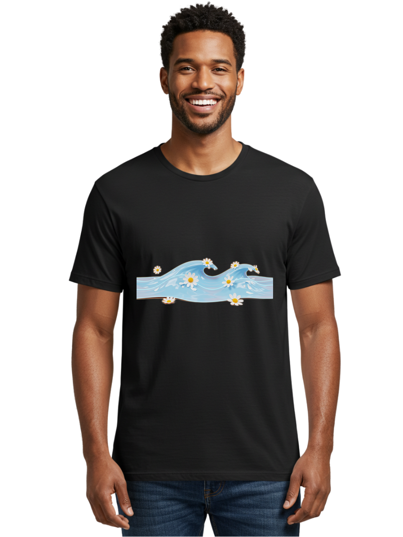 Wavy-Water-With-Daisies Men'S Graphic Tee, 100% Cotton, Comfortable Casual Summer Wear, Machine Washable, Vintage Camera, Old Camera, Antique Camera, Black Camera, Classic Photography, Photography Equipment, Nostalgic Device, Film Camera, Baj299 21