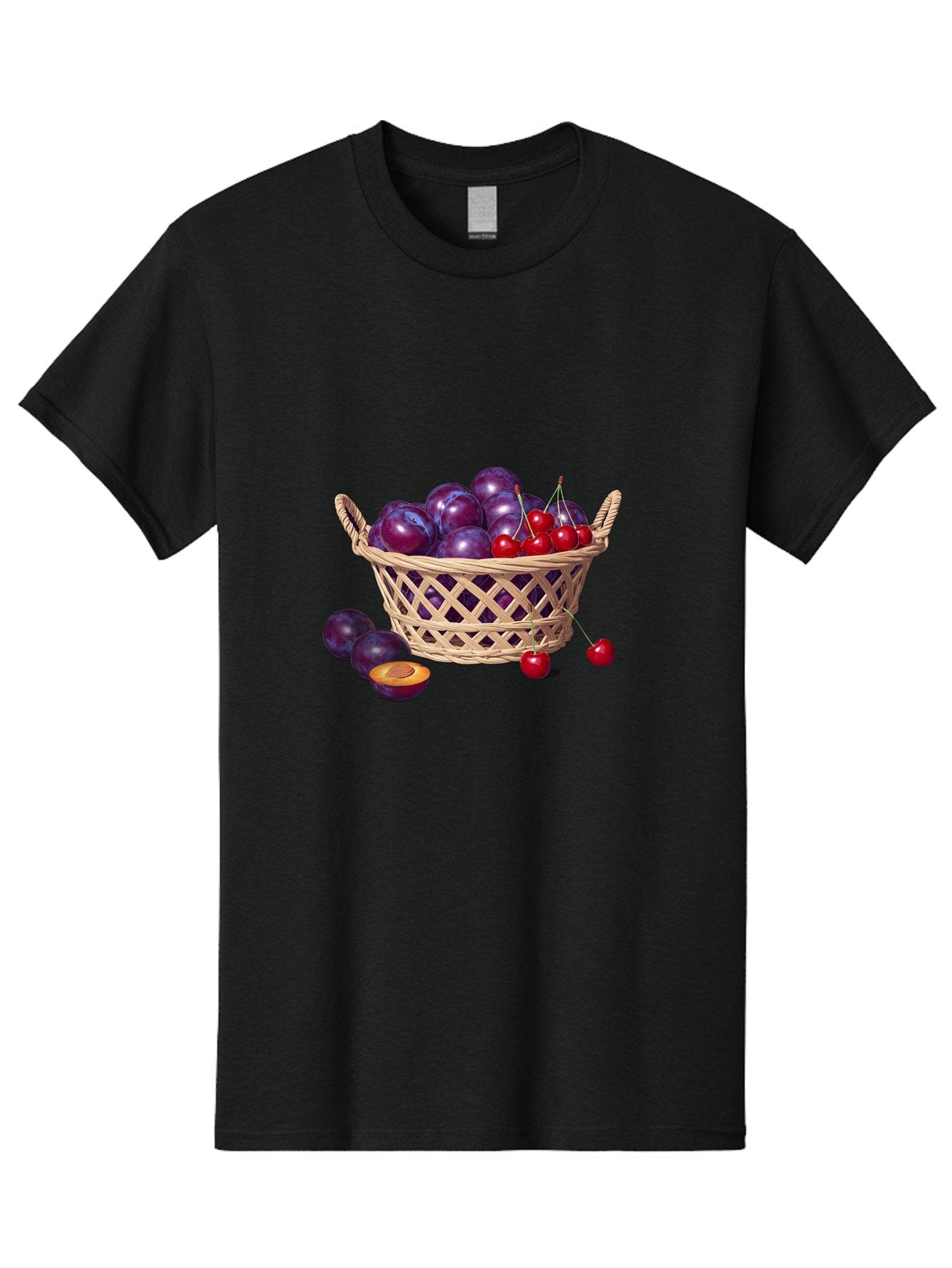 Wicker-Basket-Of-Plums-And-Cherries Men'S Graphic Tee, 100% Cotton, Comfortable Casual Summer Wear, Machine Washable, Vintage Camera, Old Camera, Antique Camera, Black Camera, Classic Photography, Photography Equipment, Nostalgic Device, Baj311