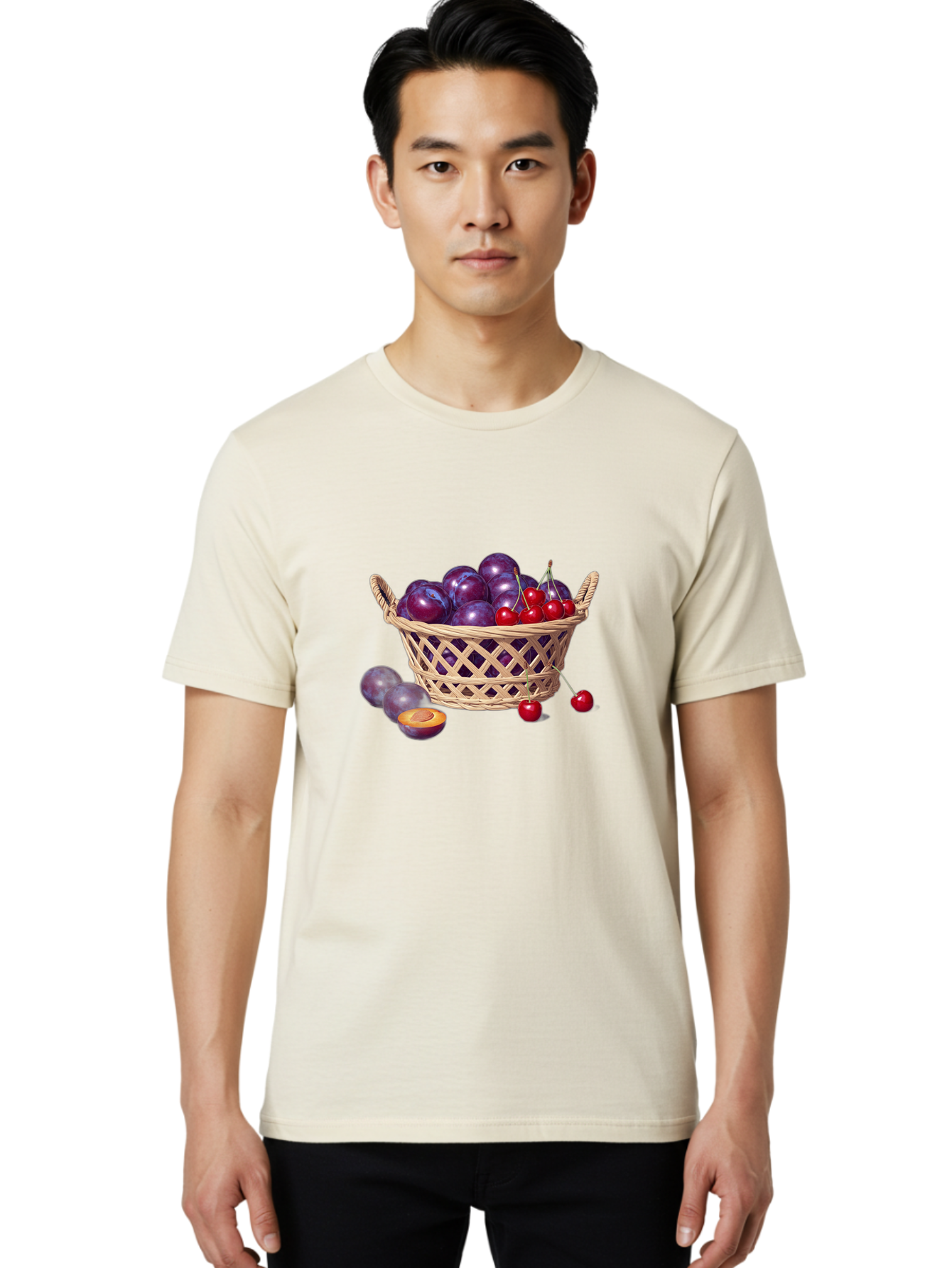 Wicker-Basket-Of-Plums-And-Cherries Men'S Graphic Tee, 100% Cotton, Comfortable Casual Summer Wear, Machine Washable, Vintage Camera, Old Camera, Antique Camera, Black Camera, Classic Photography, Photography Equipment, Nostalgic Device, Baj311 18