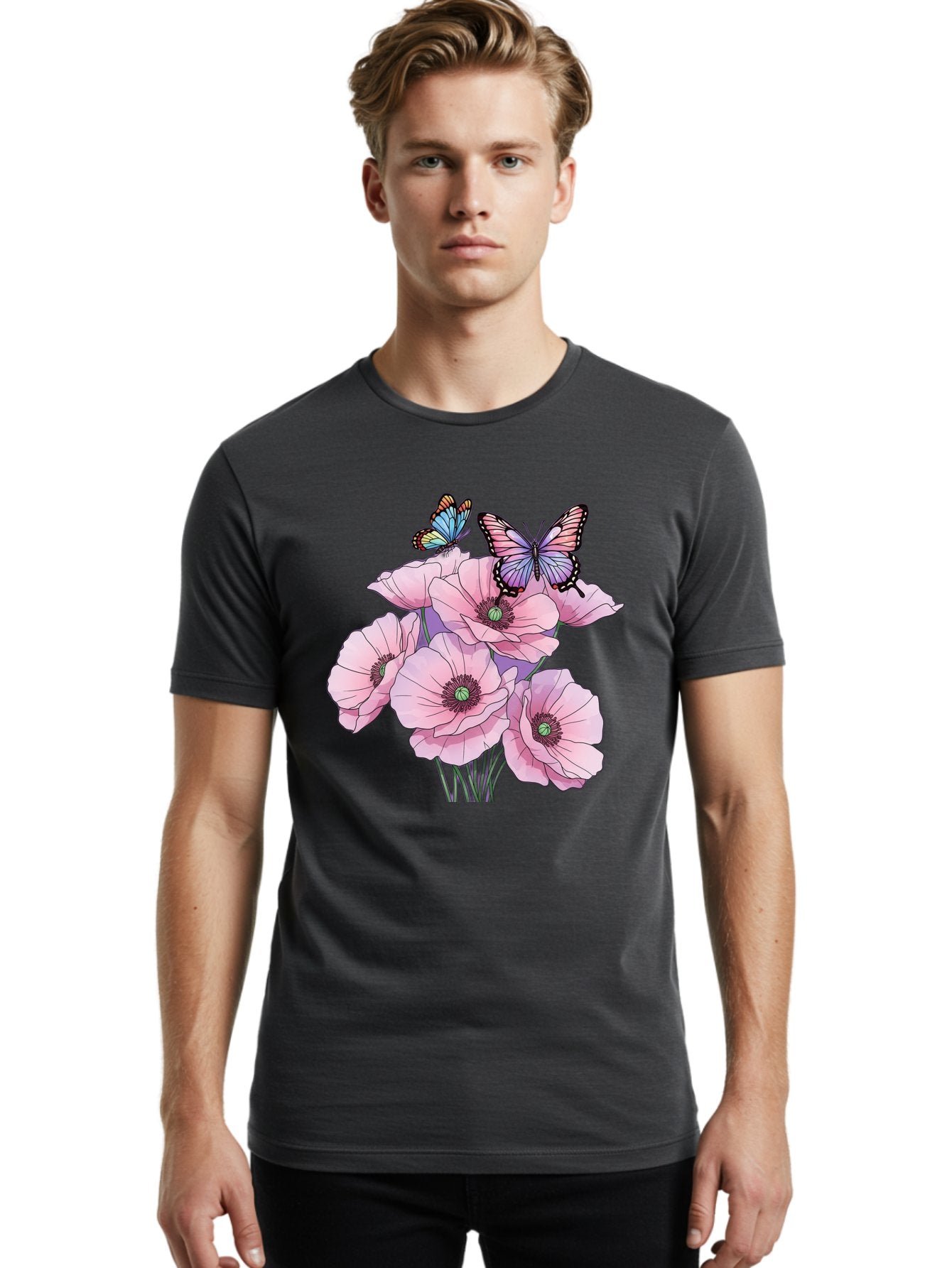 Butterflies-And-Poppies Men'S Graphic Tee, 100% Cotton, Comfortable Casual Summer Wear, Machine Washable, Vintage Camera, Old Camera, Antique Camera, Black Camera, Classic Photography, Photography Equipment, Nostalgic Device, Film Camera, Baj351 25