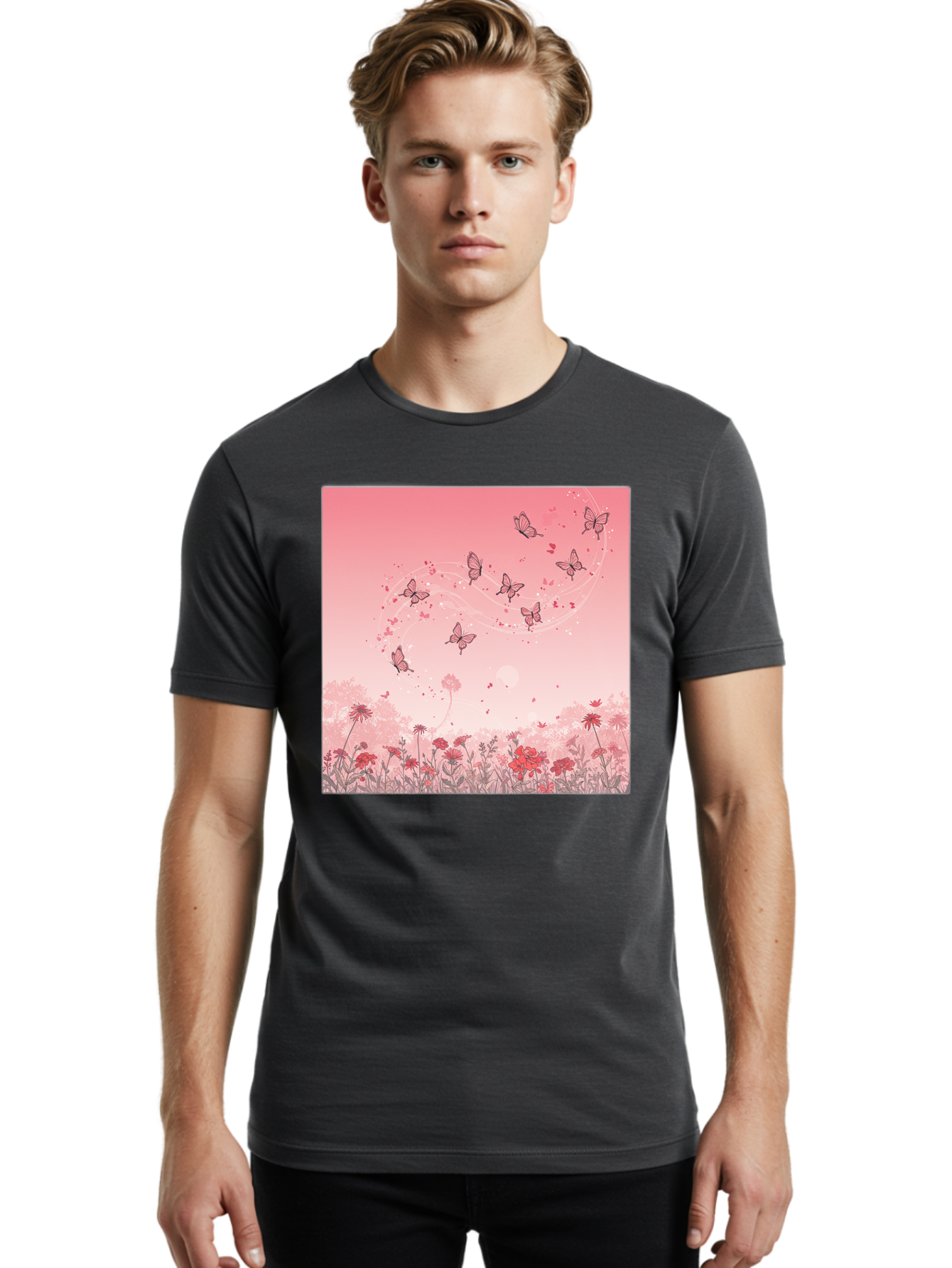 Butterflies-In-Flowers Men'S Graphic Tee, 100% Cotton, Comfortable Casual Summer Wear, Machine Washable, Vintage Camera, Old Camera, Antique Camera, Black Camera, Classic Photography, Photography Equipment, Nostalgic Device, Film Camera, Baj355 20