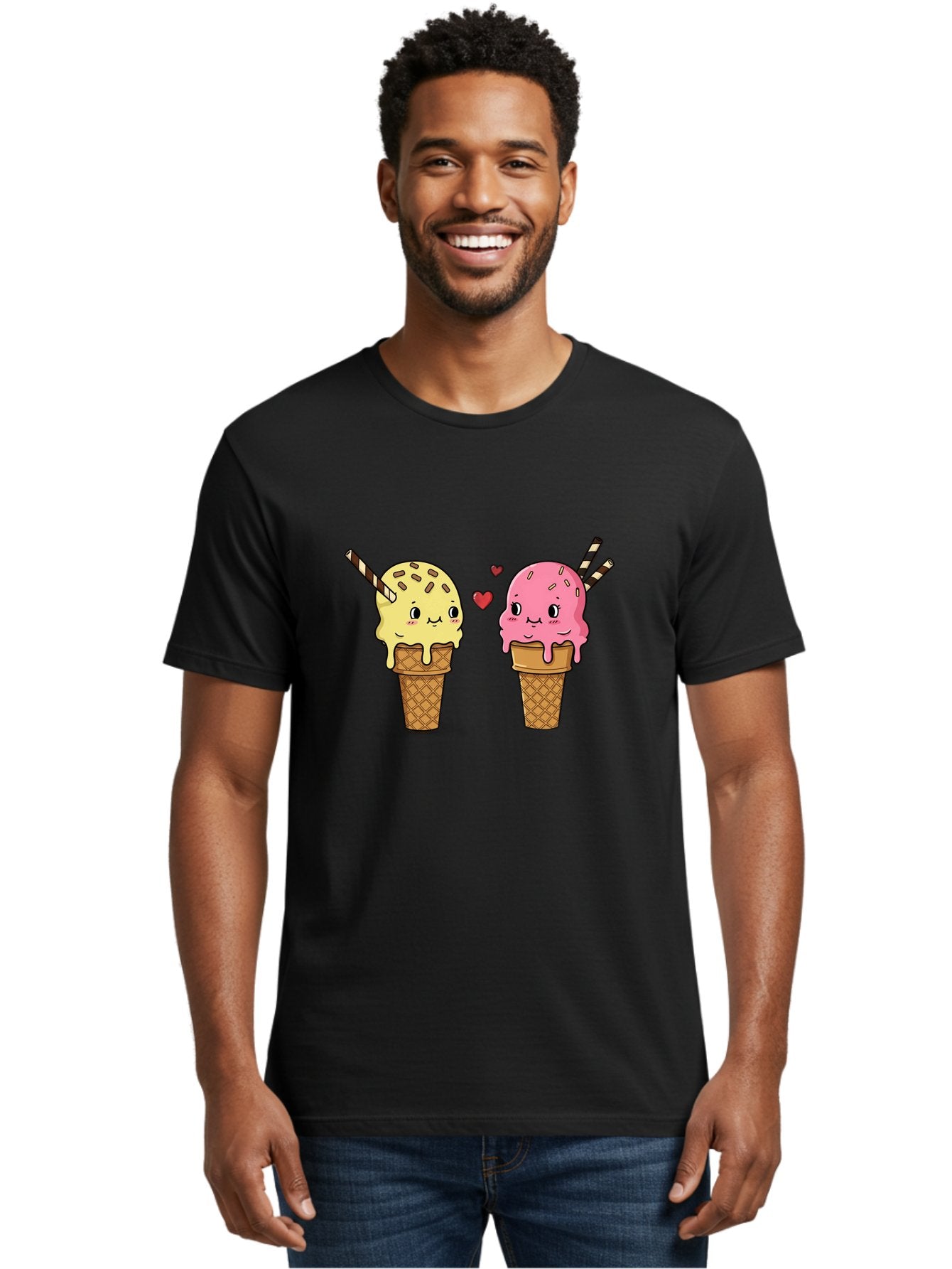Couple-Ice-Cream Men'S Graphic Tee, 100% Cotton, Comfortable Casual Summer Wear, Machine Washable, Vintage Camera, Old Camera, Antique Camera, Black Camera, Classic Photography, Photography Equipment, Nostalgic Device, Film Camera, Camera Art Baj417 28