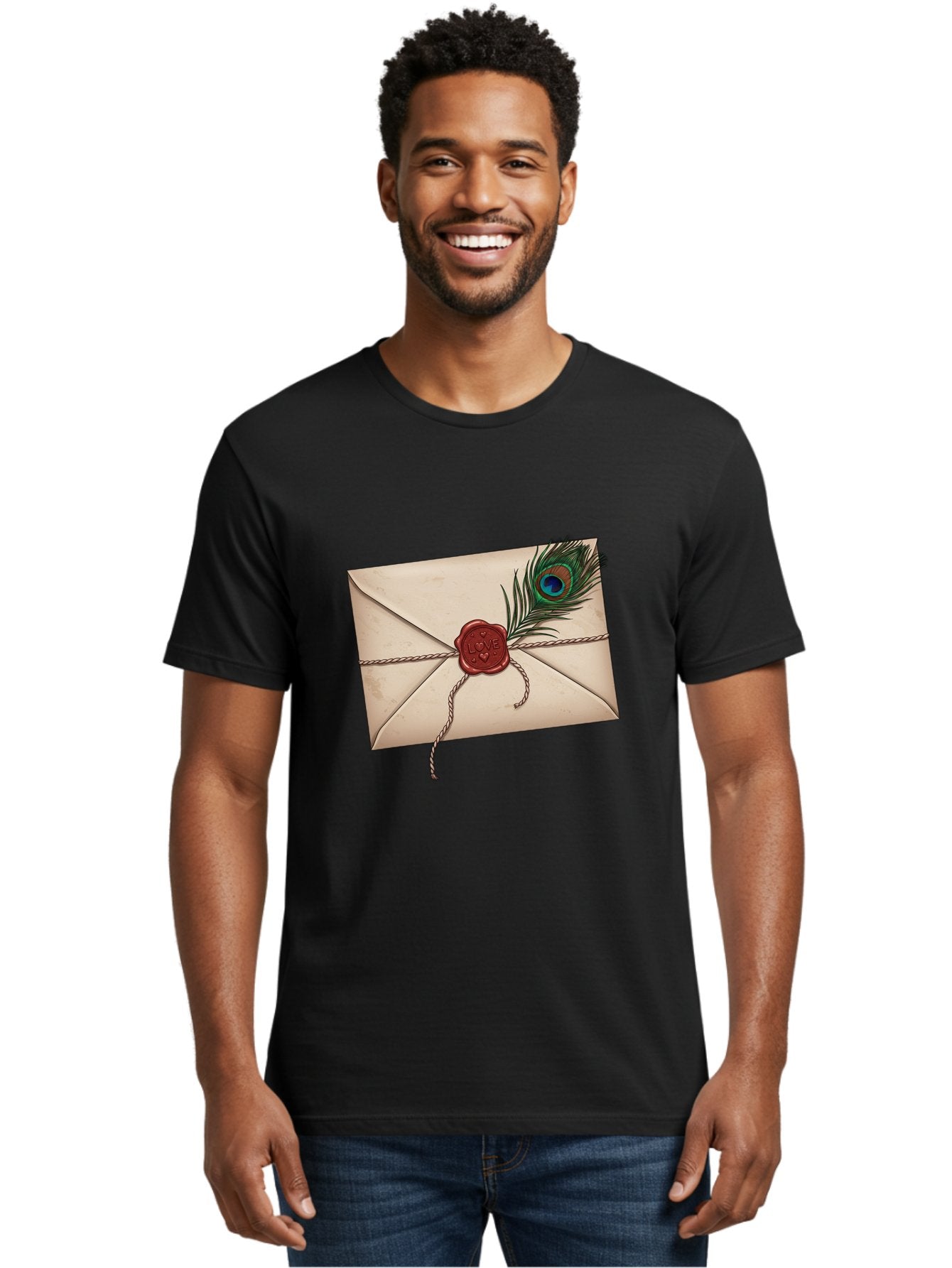 Envelope-With-Peacock-Feather-1 Men'S Graphic Tee, 100% Cotton, Comfortable Casual Summer Wear, Machine Washable, Vintage Camera, Old Camera, Antique Camera, Black Camera, Classic Photography, Photography Equipment, Nostalgic Device, Baj463 28