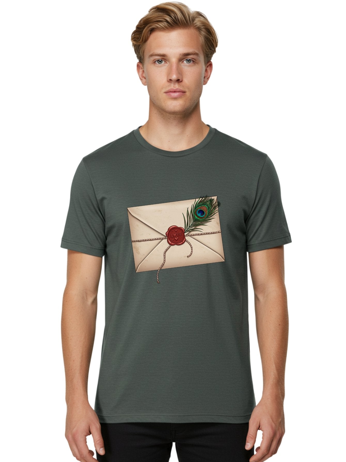 Envelope-With-Peacock-Feather-1 Men'S Graphic Tee, 100% Cotton, Comfortable Casual Summer Wear, Machine Washable, Vintage Camera, Old Camera, Antique Camera, Black Camera, Classic Photography, Photography Equipment, Nostalgic Device, Baj463 22