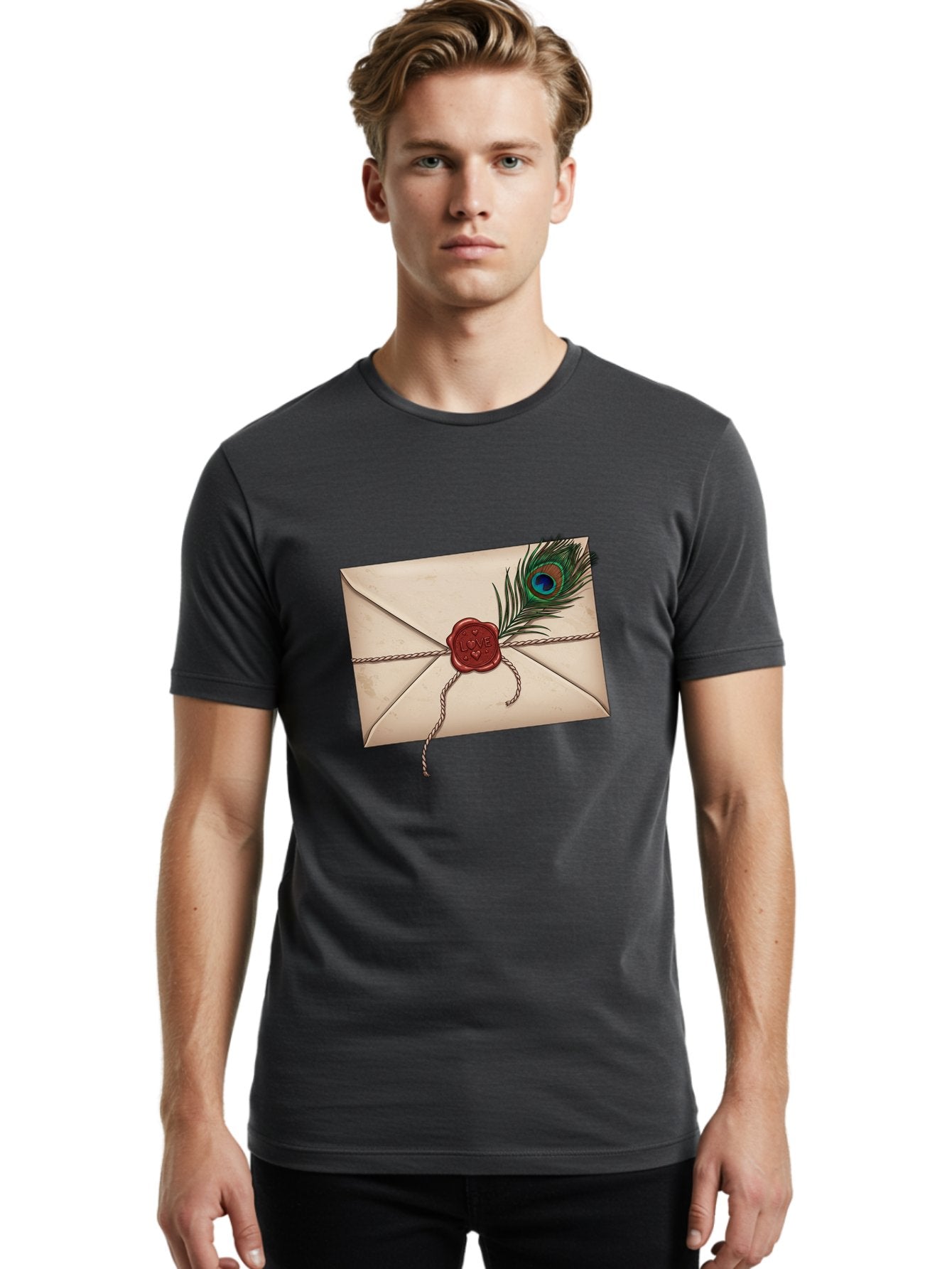 Envelope-With-Peacock-Feather-1 Men'S Graphic Tee, 100% Cotton, Comfortable Casual Summer Wear, Machine Washable, Vintage Camera, Old Camera, Antique Camera, Black Camera, Classic Photography, Photography Equipment, Nostalgic Device, Baj463 26