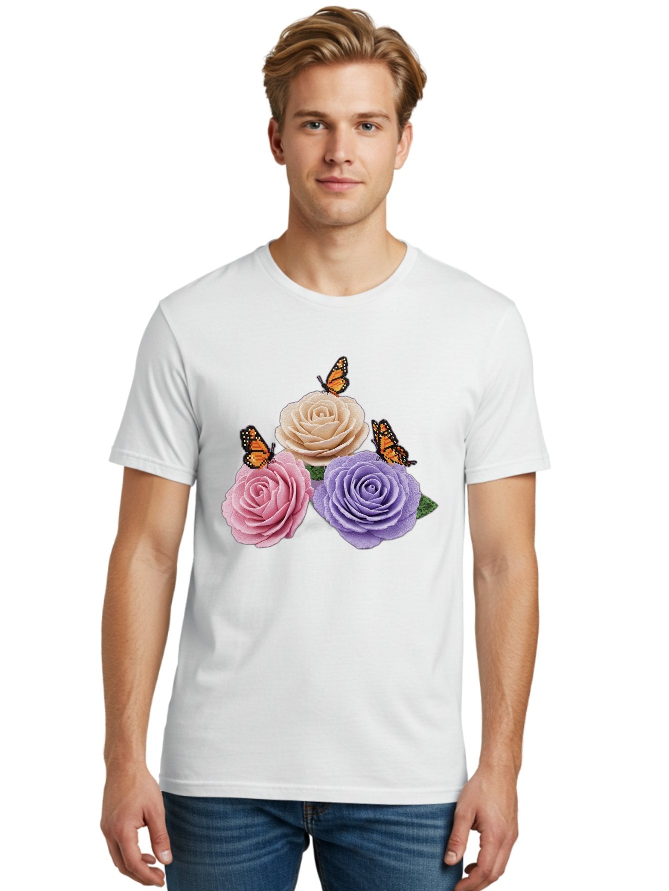 Monarch-Butterflies-Roses Men'S Graphic Tee, 100% Cotton, Comfortable Casual Summer Wear, Machine Washable, Vintage Camera, Old Camera, Antique Camera, Black Camera, Classic Photography, Photography Equipment, Nostalgic Device, Film Camera, Baj594 22