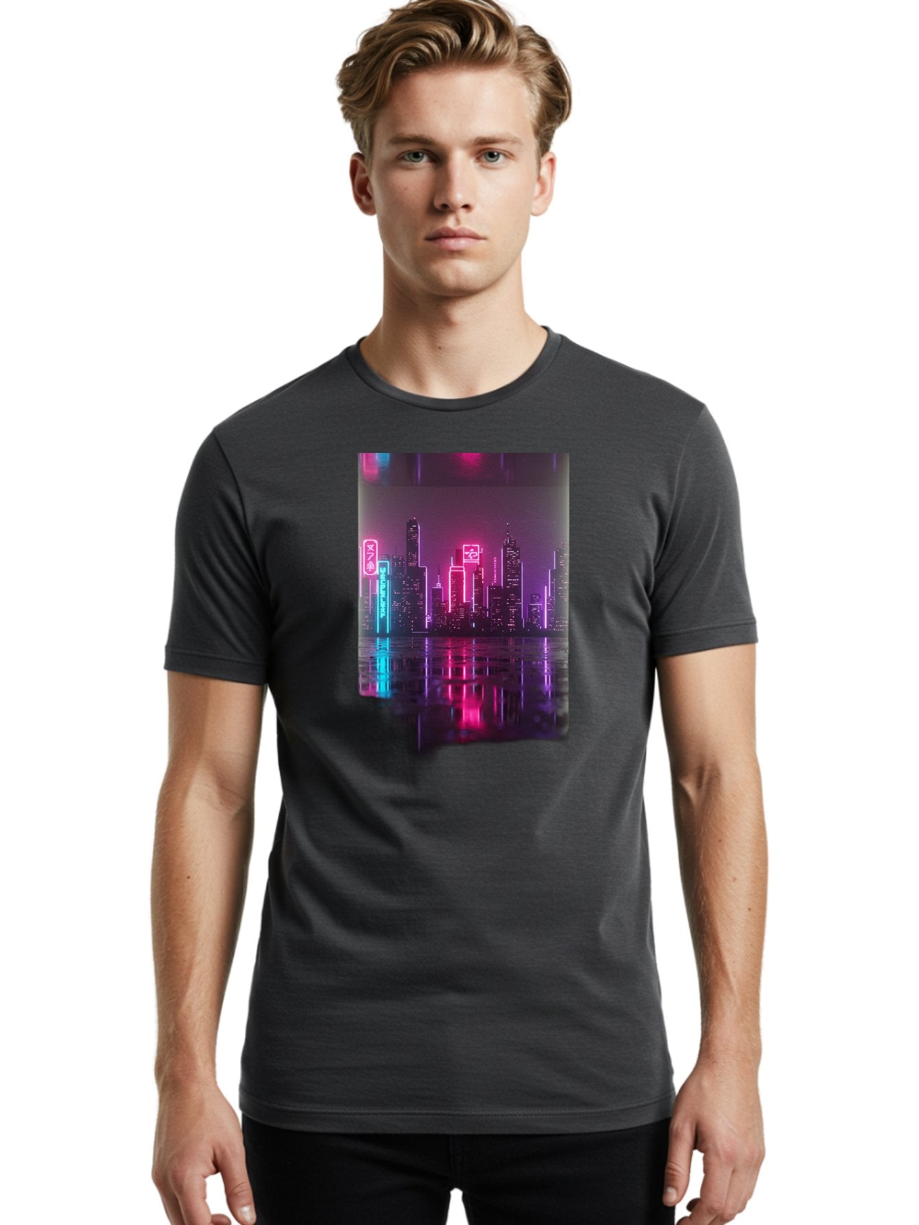 Neon-Cityscape Men'S Graphic Tee, 100% Cotton, Comfortable Casual Summer Wear, Machine Washable, Vintage Camera, Old Camera, Antique Camera, Black Camera, Classic Photography, Photography Equipment, Nostalgic Device, Film Camera, Camera Art Baj596 25