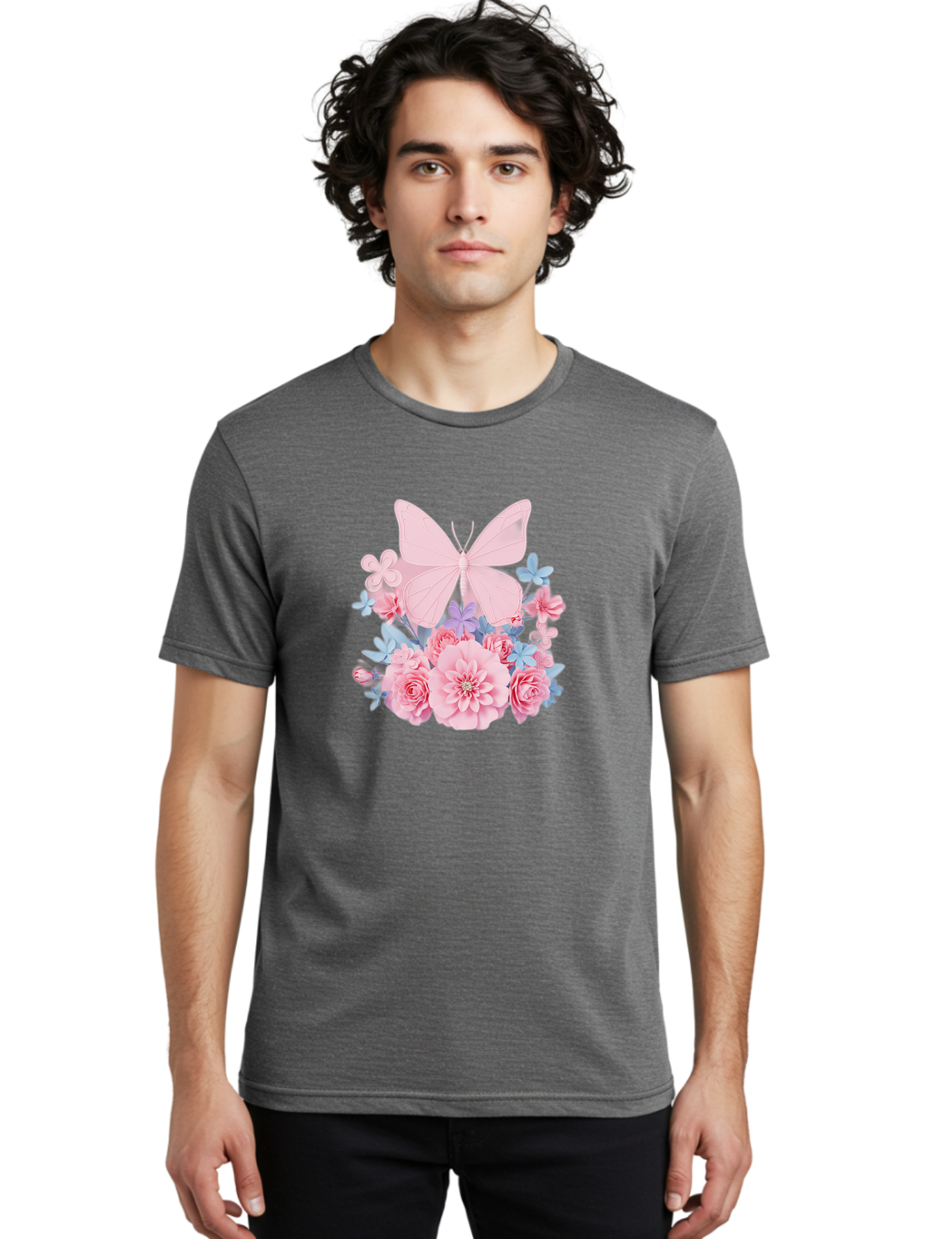 Pink-Butterfly-And-Flowers Men'S Graphic Tee, 100% Cotton, Comfortable Casual Summer Wear, Machine Washable, Vintage Camera, Old Camera, Antique Camera, Black Camera, Classic Photography, Photography Equipment, Nostalgic Device, Film Camera, Baj659 28