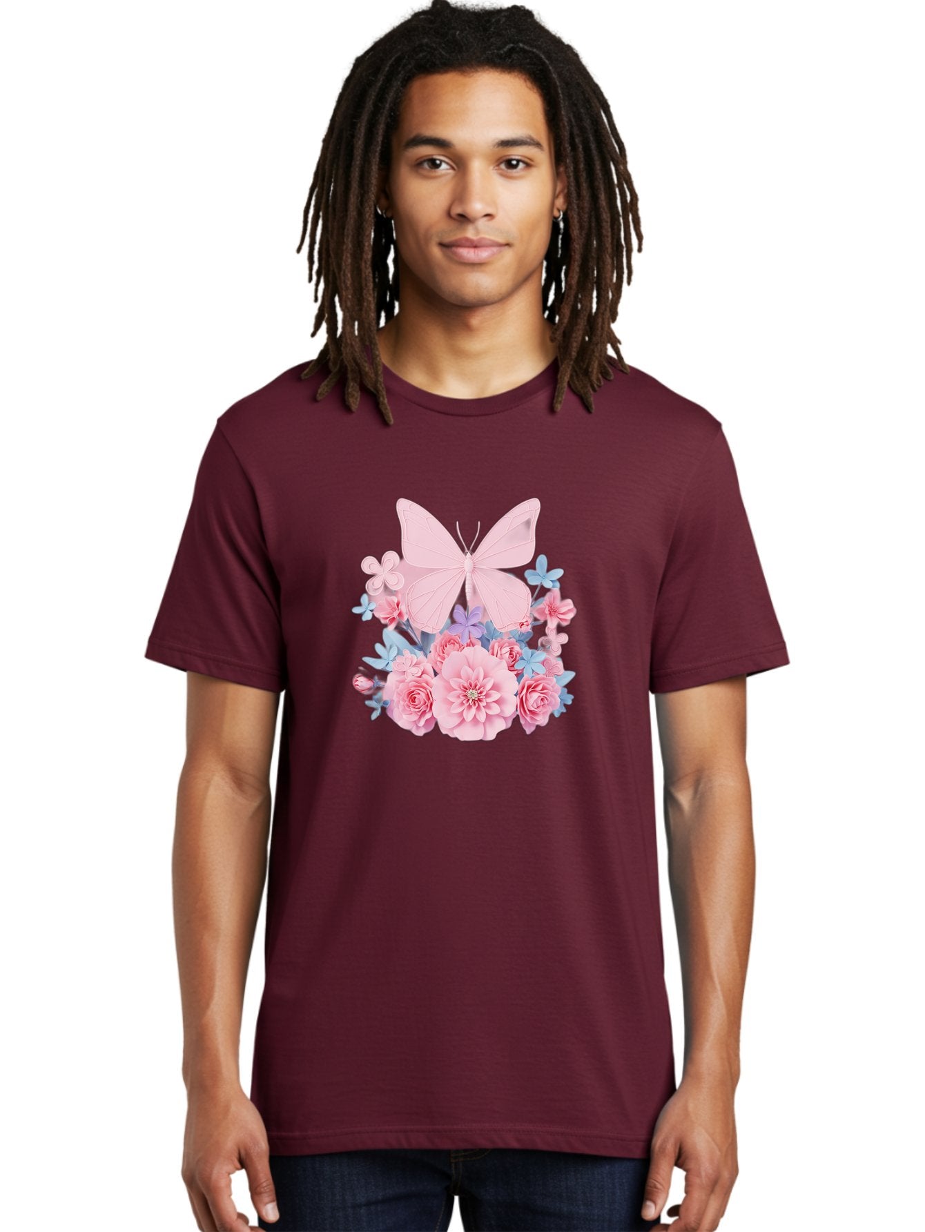 Pink-Butterfly-And-Flowers Men'S Graphic Tee, 100% Cotton, Comfortable Casual Summer Wear, Machine Washable, Vintage Camera, Old Camera, Antique Camera, Black Camera, Classic Photography, Photography Equipment, Nostalgic Device, Film Camera, Baj659 17