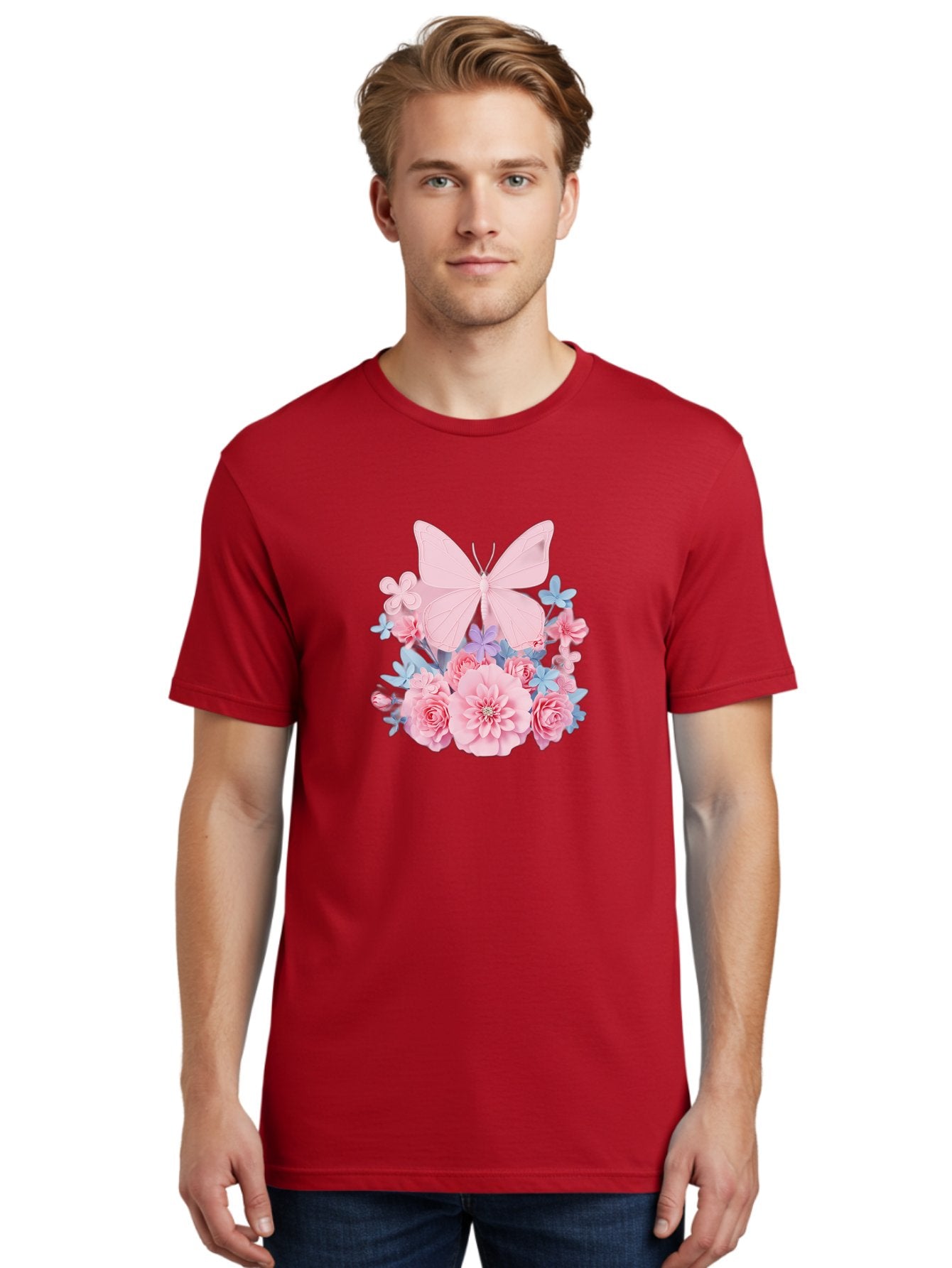Pink-Butterfly-And-Flowers Men'S Graphic Tee, 100% Cotton, Comfortable Casual Summer Wear, Machine Washable, Vintage Camera, Old Camera, Antique Camera, Black Camera, Classic Photography, Photography Equipment, Nostalgic Device, Film Camera, Baj659 25