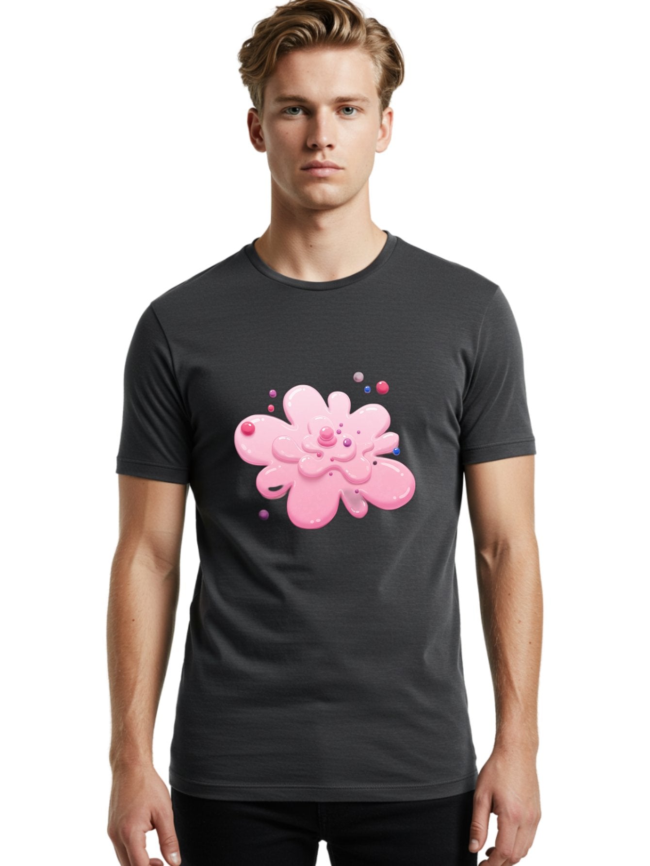 Pink-Droplet-Flower Men'S Graphic Tee, 100% Cotton, Comfortable Casual Summer Wear, Machine Washable, Vintage Camera, Old Camera, Antique Camera, Black Camera, Classic Photography, Photography Equipment, Nostalgic Device, Film Camera, Baj668 25