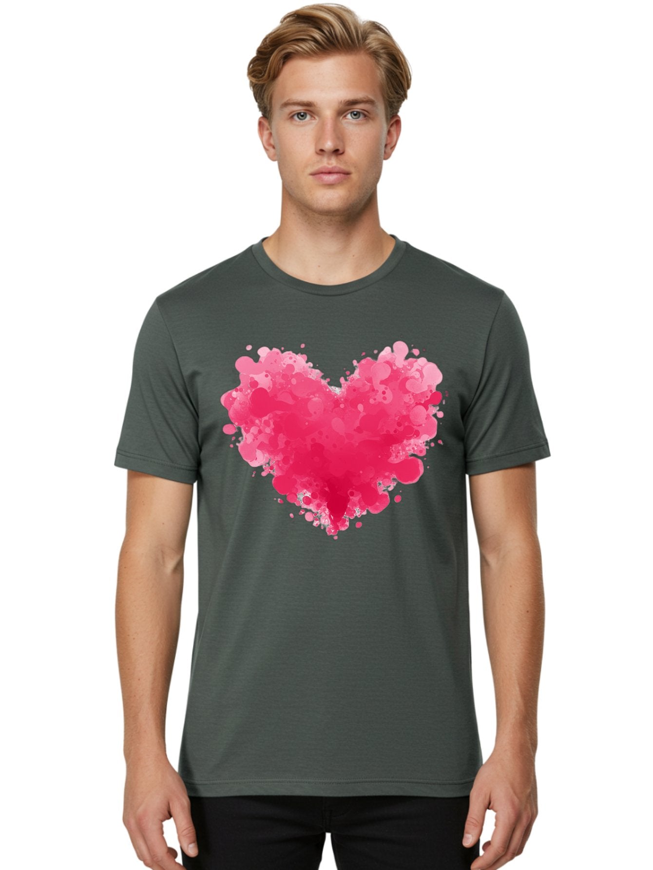 Pink-Heart-Splatter Men'S Graphic Tee, 100% Cotton, Comfortable Casual Summer Wear, Machine Washable, Vintage Camera, Old Camera, Antique Camera, Black Camera, Classic Photography, Photography Equipment, Nostalgic Device, Film Camera, Baj683 20