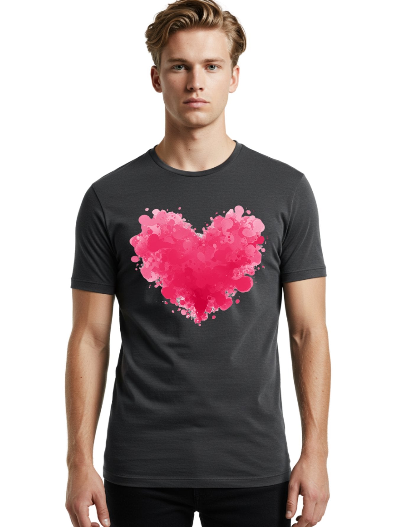 Pink-Heart-Splatter Men'S Graphic Tee, 100% Cotton, Comfortable Casual Summer Wear, Machine Washable, Vintage Camera, Old Camera, Antique Camera, Black Camera, Classic Photography, Photography Equipment, Nostalgic Device, Film Camera, Baj683 21