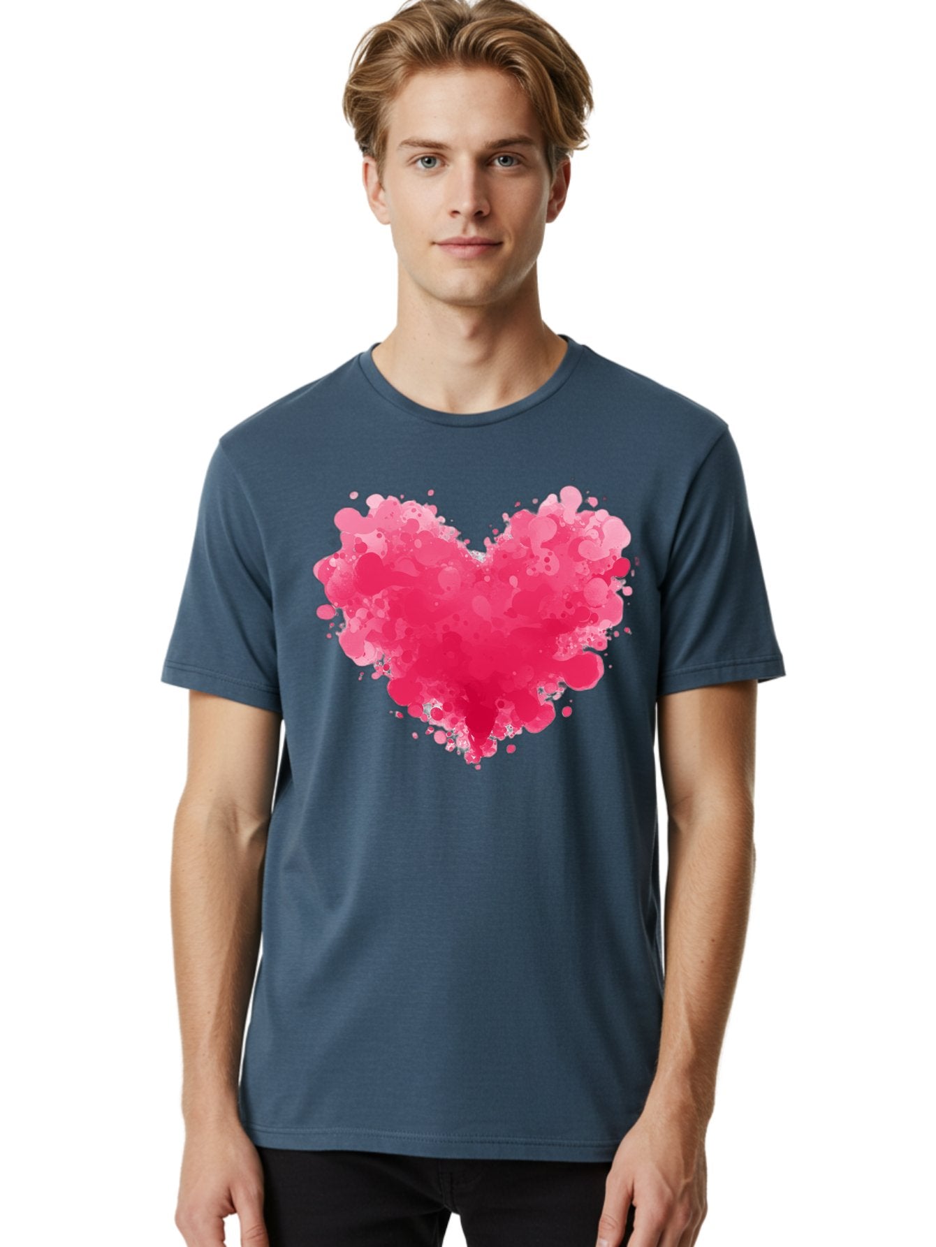 Pink-Heart-Splatter Men'S Graphic Tee, 100% Cotton, Comfortable Casual Summer Wear, Machine Washable, Vintage Camera, Old Camera, Antique Camera, Black Camera, Classic Photography, Photography Equipment, Nostalgic Device, Film Camera, Baj683 17