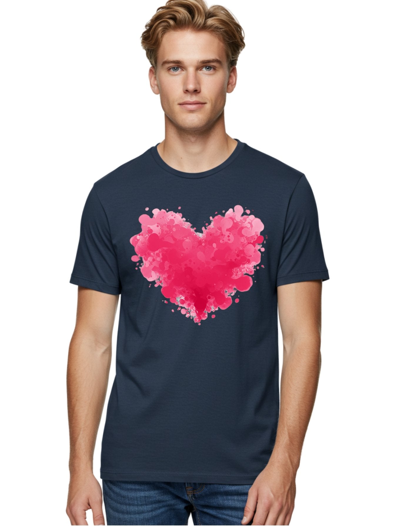 Pink-Heart-Splatter Men'S Graphic Tee, 100% Cotton, Comfortable Casual Summer Wear, Machine Washable, Vintage Camera, Old Camera, Antique Camera, Black Camera, Classic Photography, Photography Equipment, Nostalgic Device, Film Camera, Baj683 24