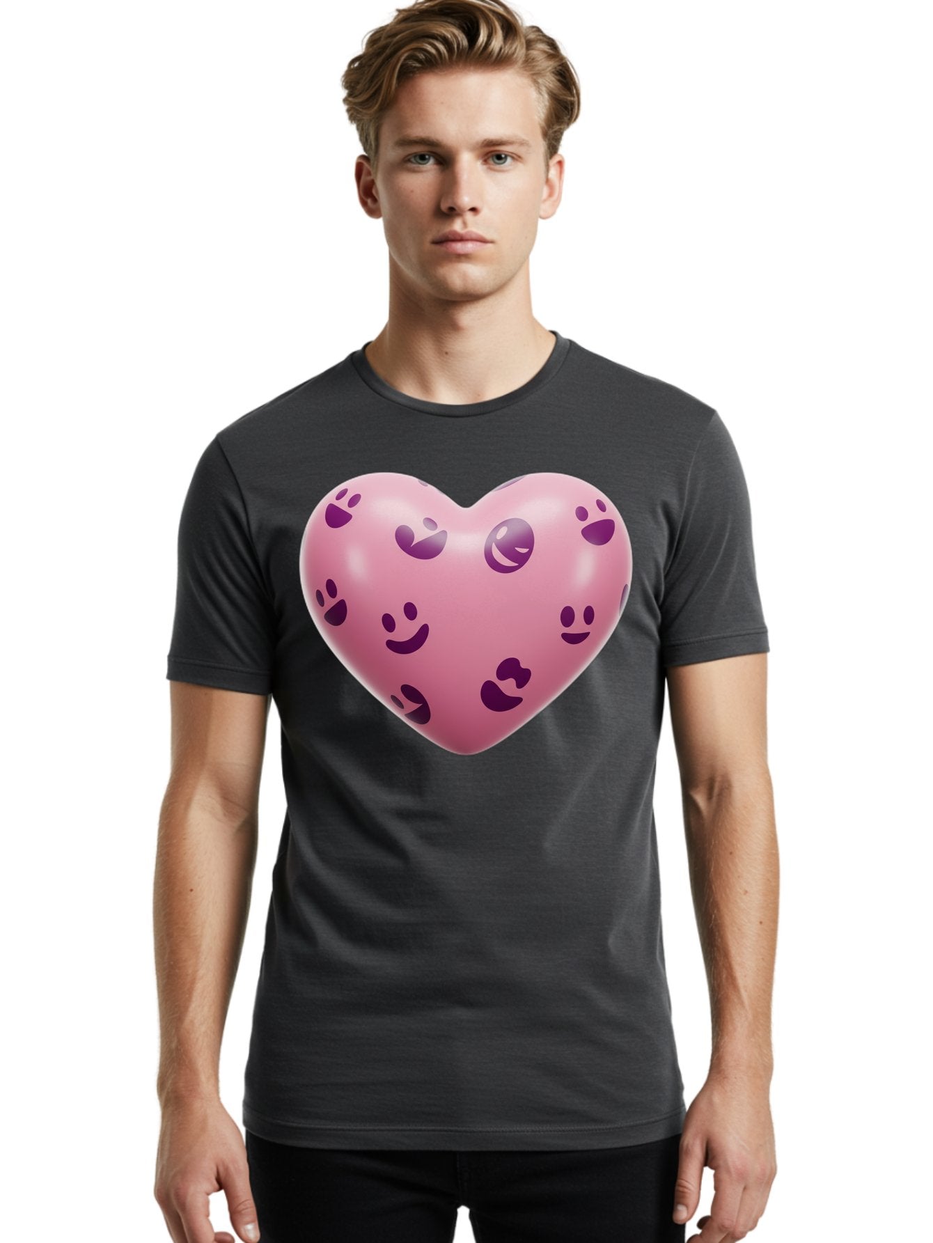 Pink-Heart-With-Purple-Emoji-Faces Men'S Graphic Tee, 100% Cotton, Comfortable Casual Summer Wear, Machine Washable, Vintage Camera, Old Camera, Antique Camera, Black Camera, Classic Photography, Photography Equipment, Nostalgic Device, Baj684 25