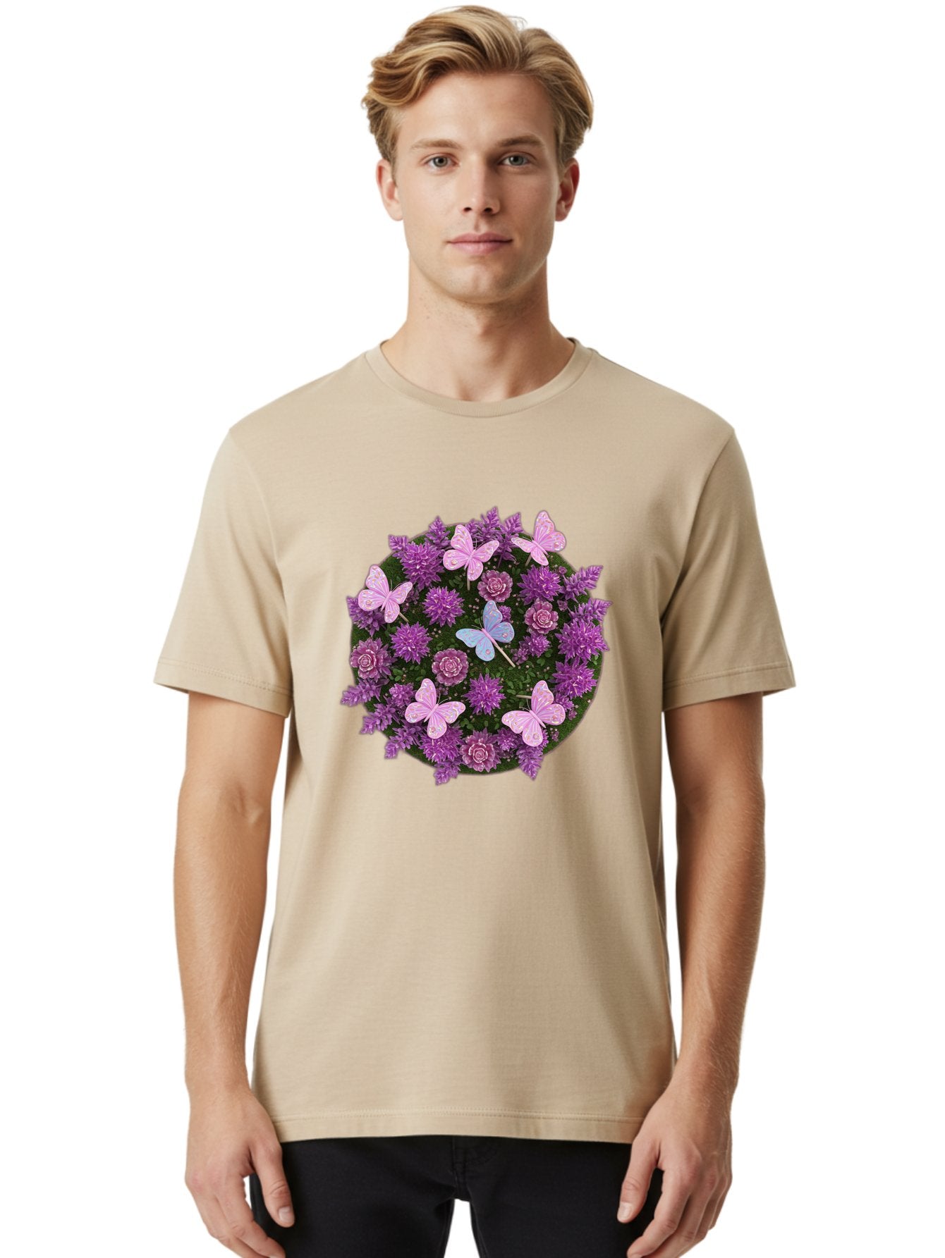 Purple-Flowers-With-Butterflies Men'S Graphic Tee, 100% Cotton, Comfortable Casual Summer Wear, Machine Washable, Vintage Camera, Old Camera, Antique Camera, Black Camera, Classic Photography, Photography Equipment, Nostalgic Device, Baj713 27